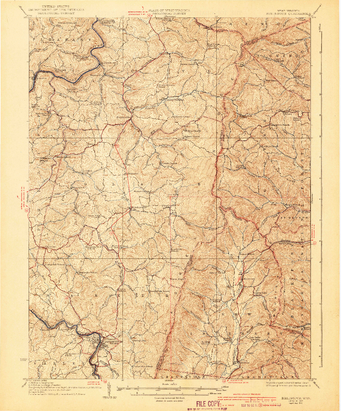 USGS 1:62500-SCALE QUADRANGLE FOR BELINGTON, WV 1941