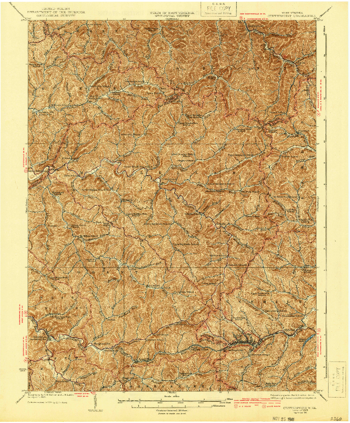 USGS 1:62500-SCALE QUADRANGLE FOR CENTERPOINT, WV 1925