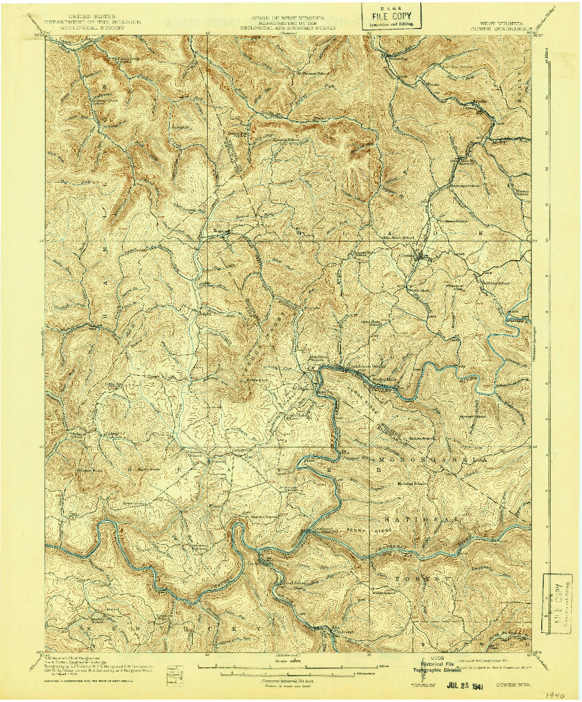 USGS 1:62500-SCALE QUADRANGLE FOR COWEN, WV 1917