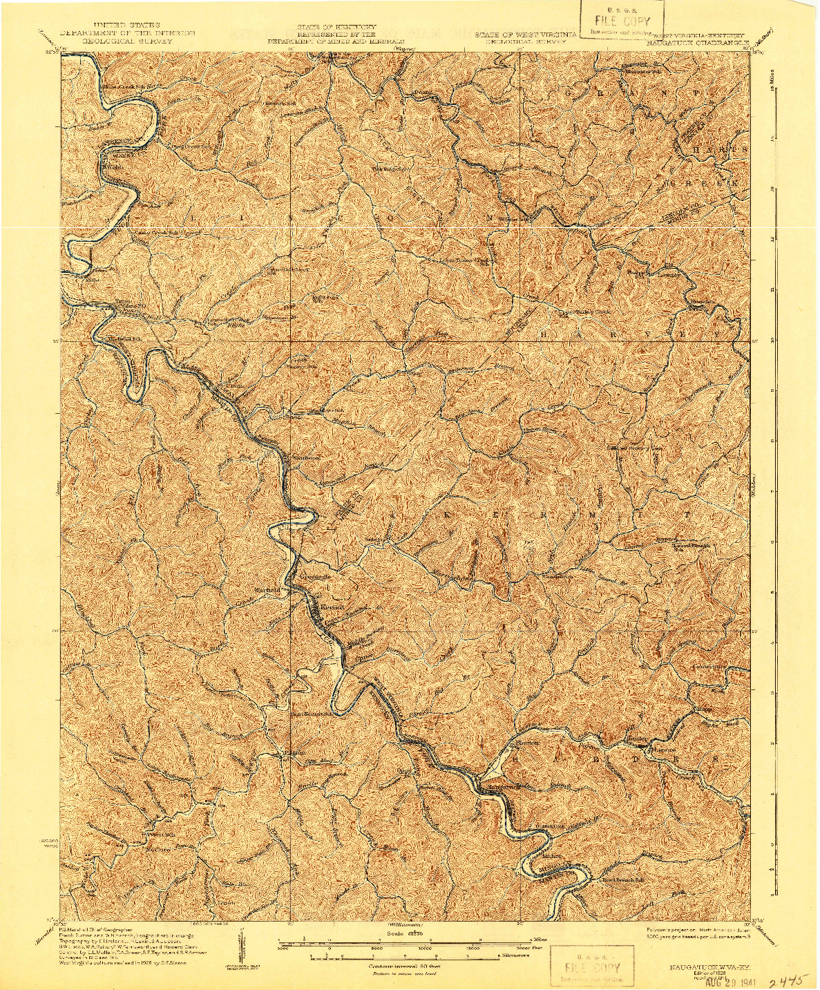 USGS 1:62500-SCALE QUADRANGLE FOR NAUGATUCK, WV 1928
