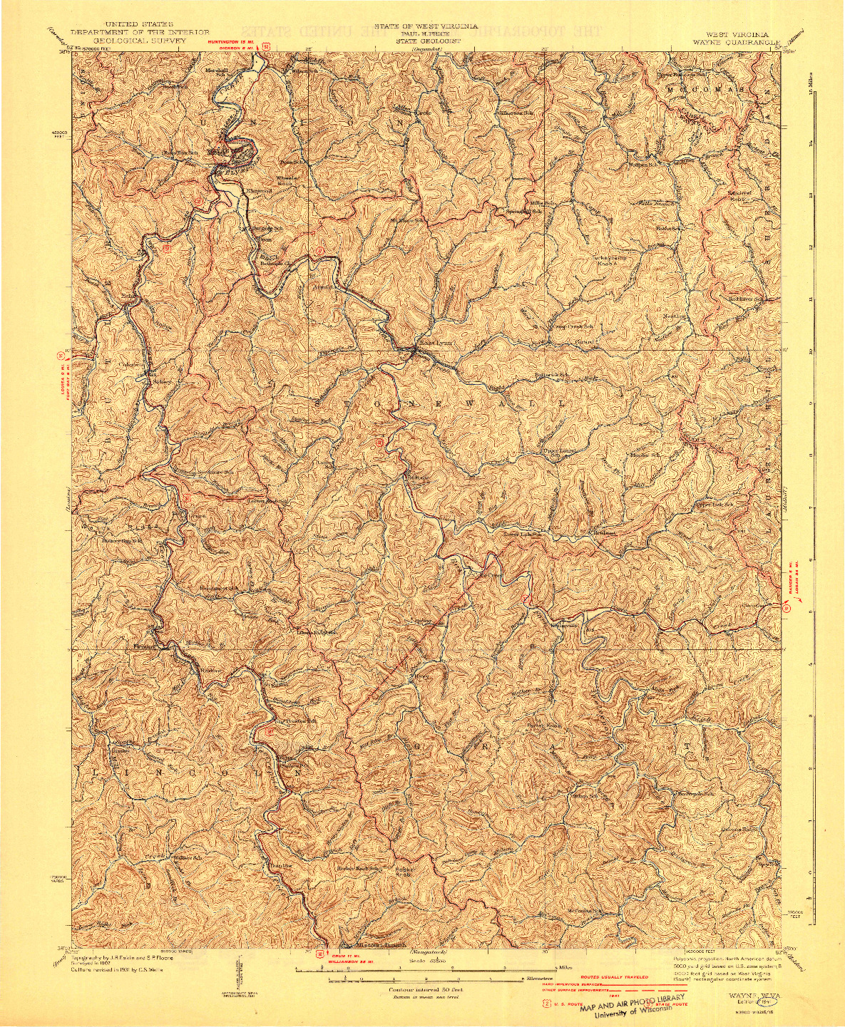 USGS 1:62500-SCALE QUADRANGLE FOR WAYNE, WV 1941