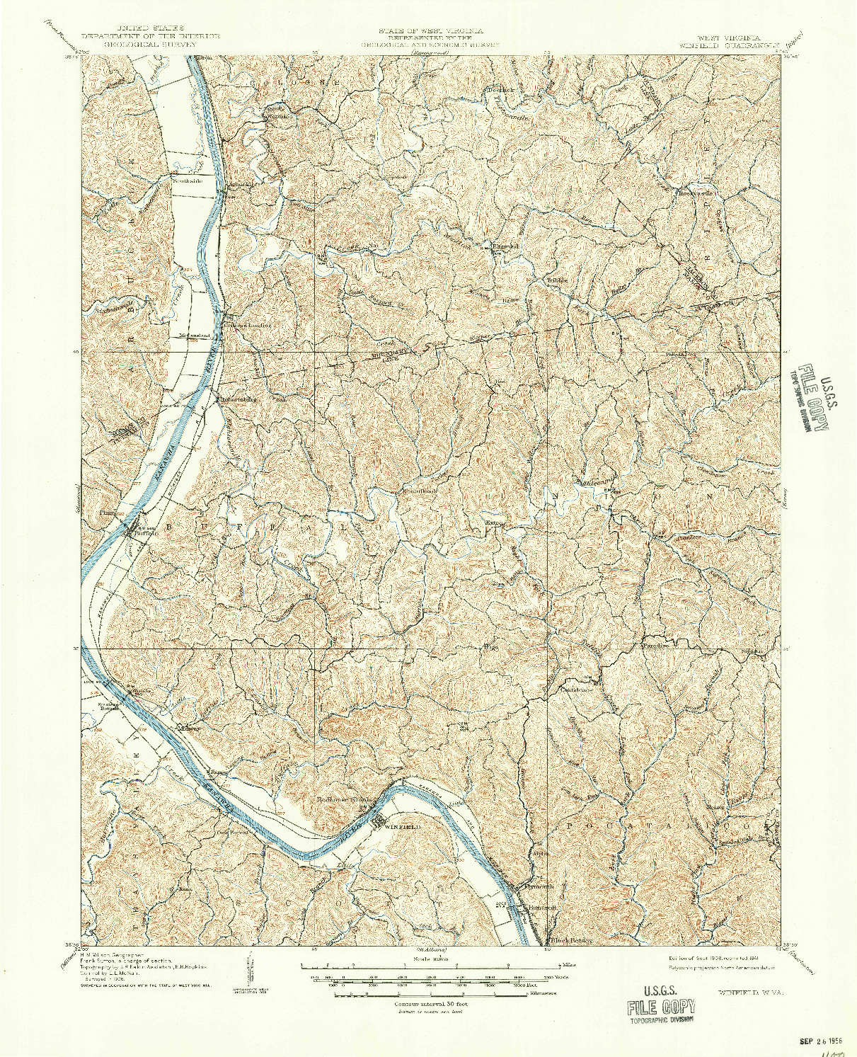 USGS 1:62500-SCALE QUADRANGLE FOR WINFIELD, WV 1908