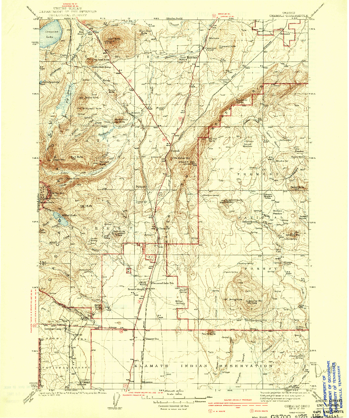 USGS 1:125000-SCALE QUADRANGLE FOR CHEMULT, OR 1941