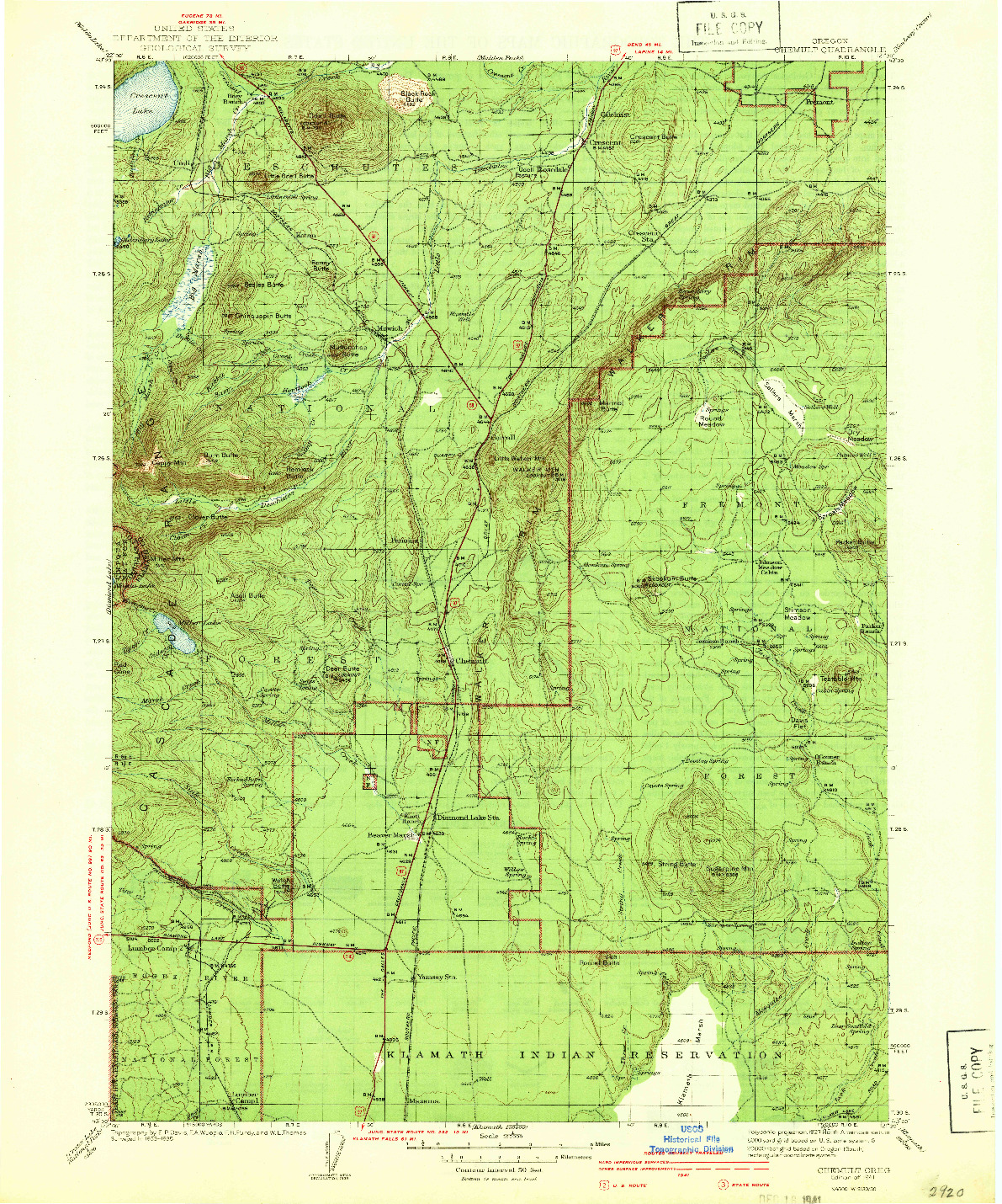 USGS 1:125000-SCALE QUADRANGLE FOR CHEMULT, OR 1941