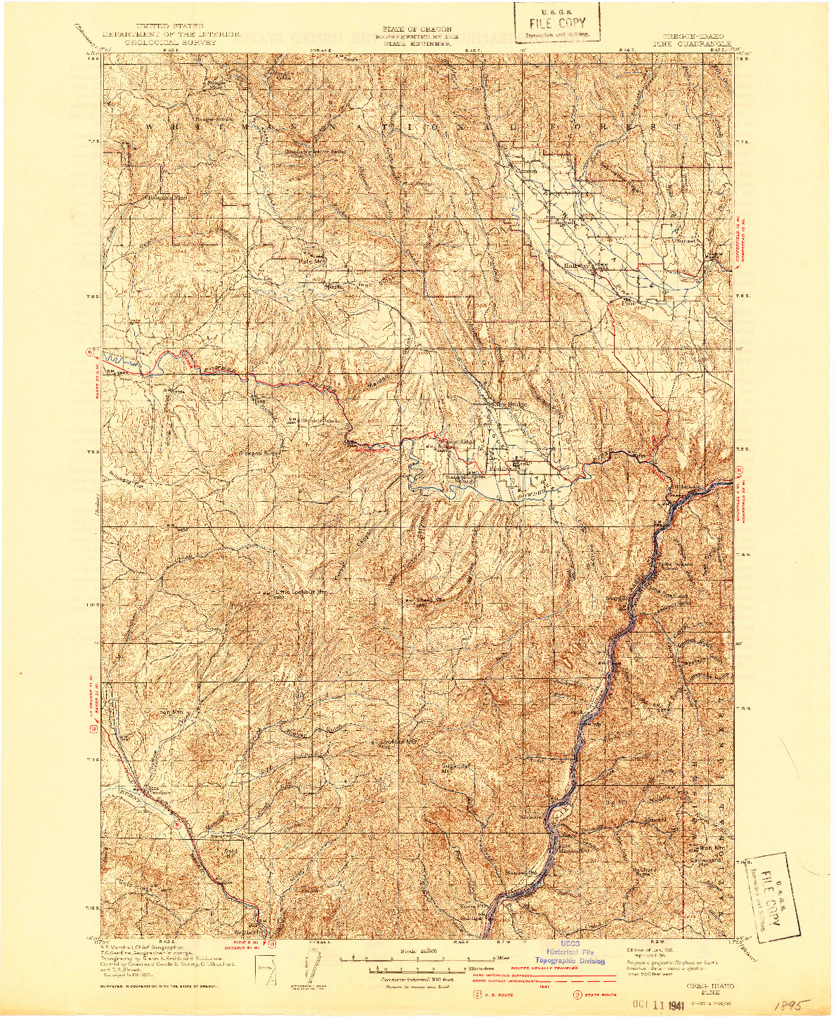 USGS 1:125000-SCALE QUADRANGLE FOR PINE, OR 1915