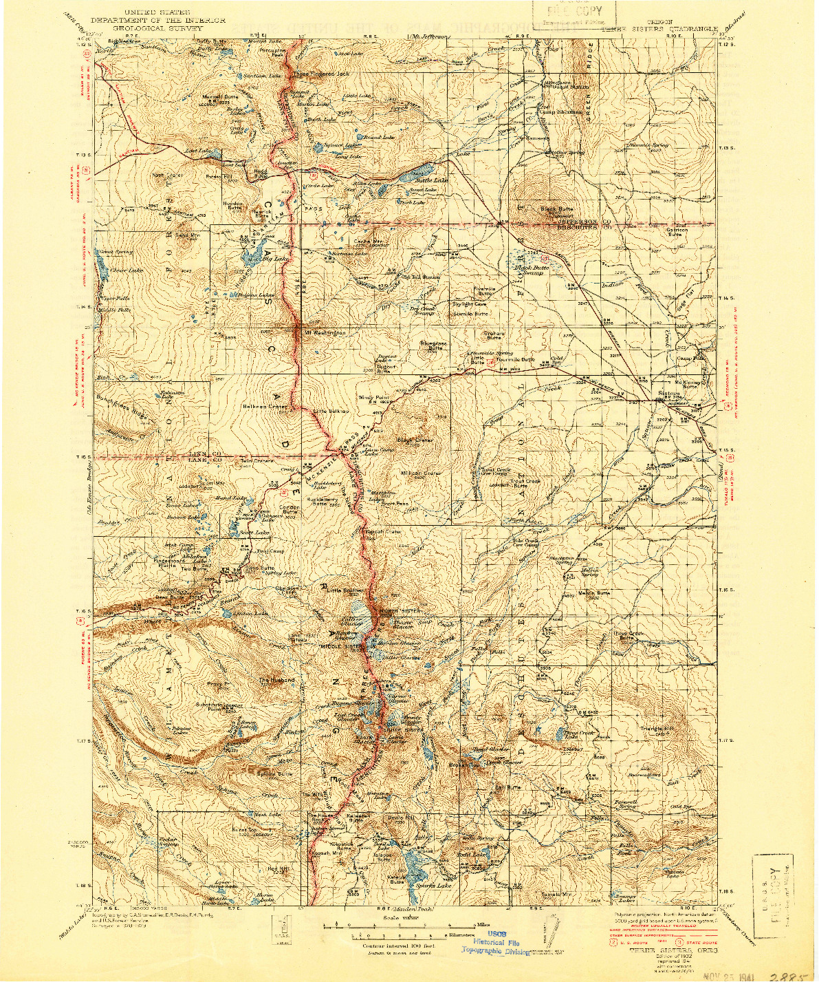 USGS 1:125000-SCALE QUADRANGLE FOR THREE SISTERS, OR 1932