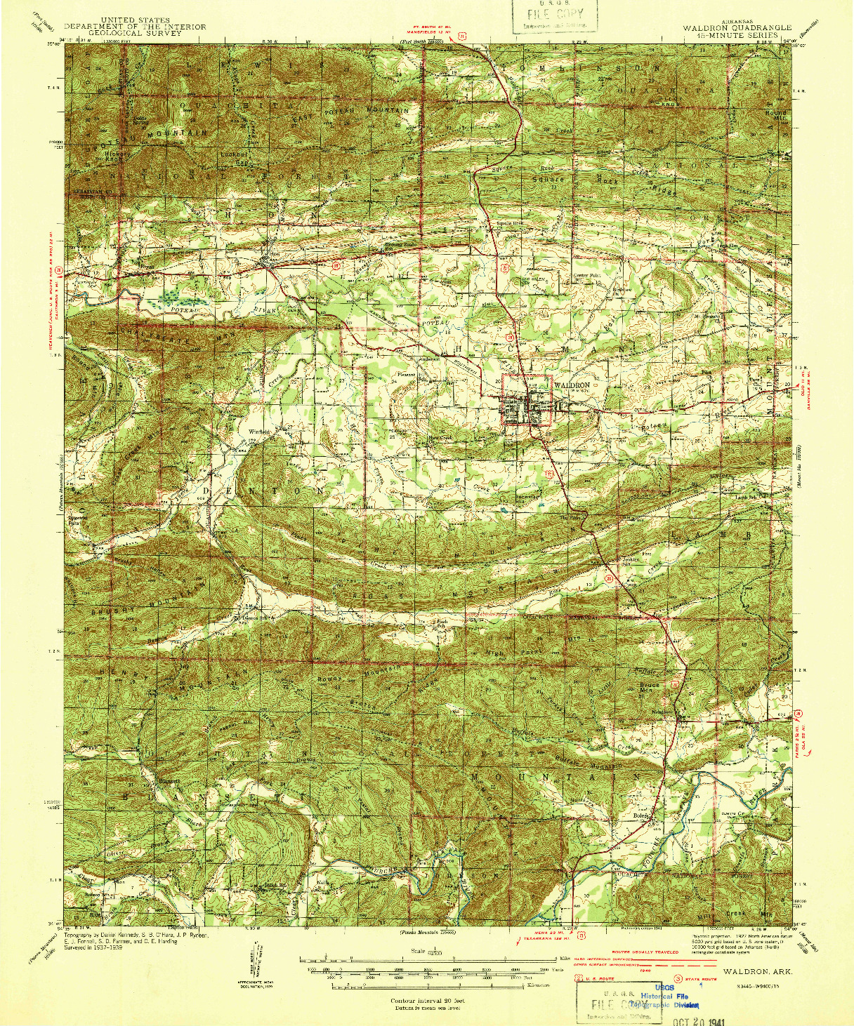 USGS 1:62500-SCALE QUADRANGLE FOR WALDRON, AR 1941