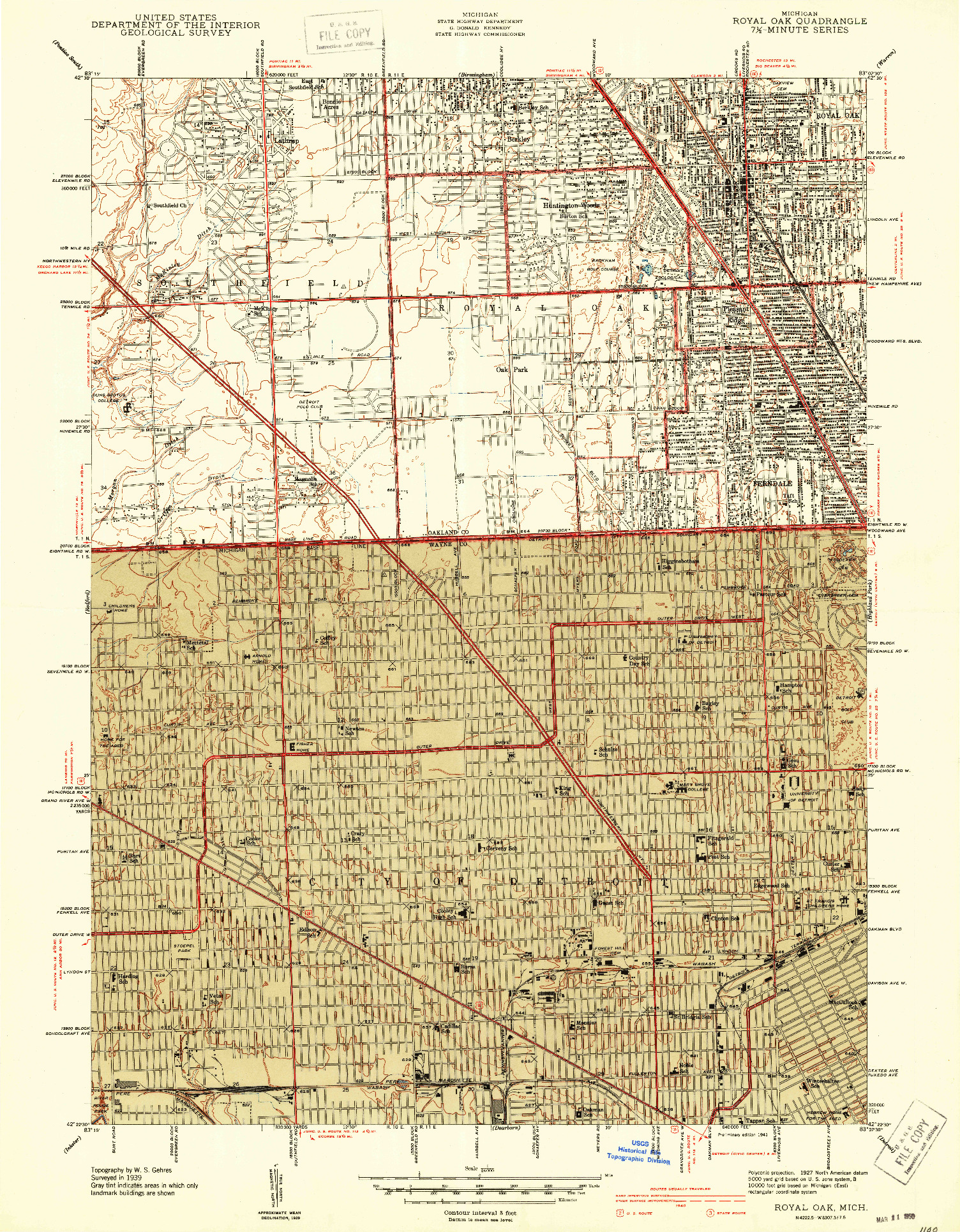 USGS 1:24000-SCALE QUADRANGLE FOR ROYAL OAK, MI 1941