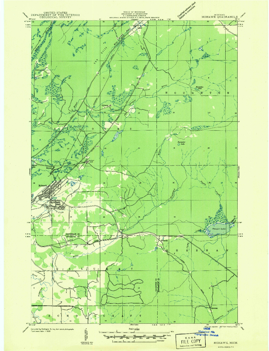 USGS 1:31680-SCALE QUADRANGLE FOR MOHAWK, MI 1941