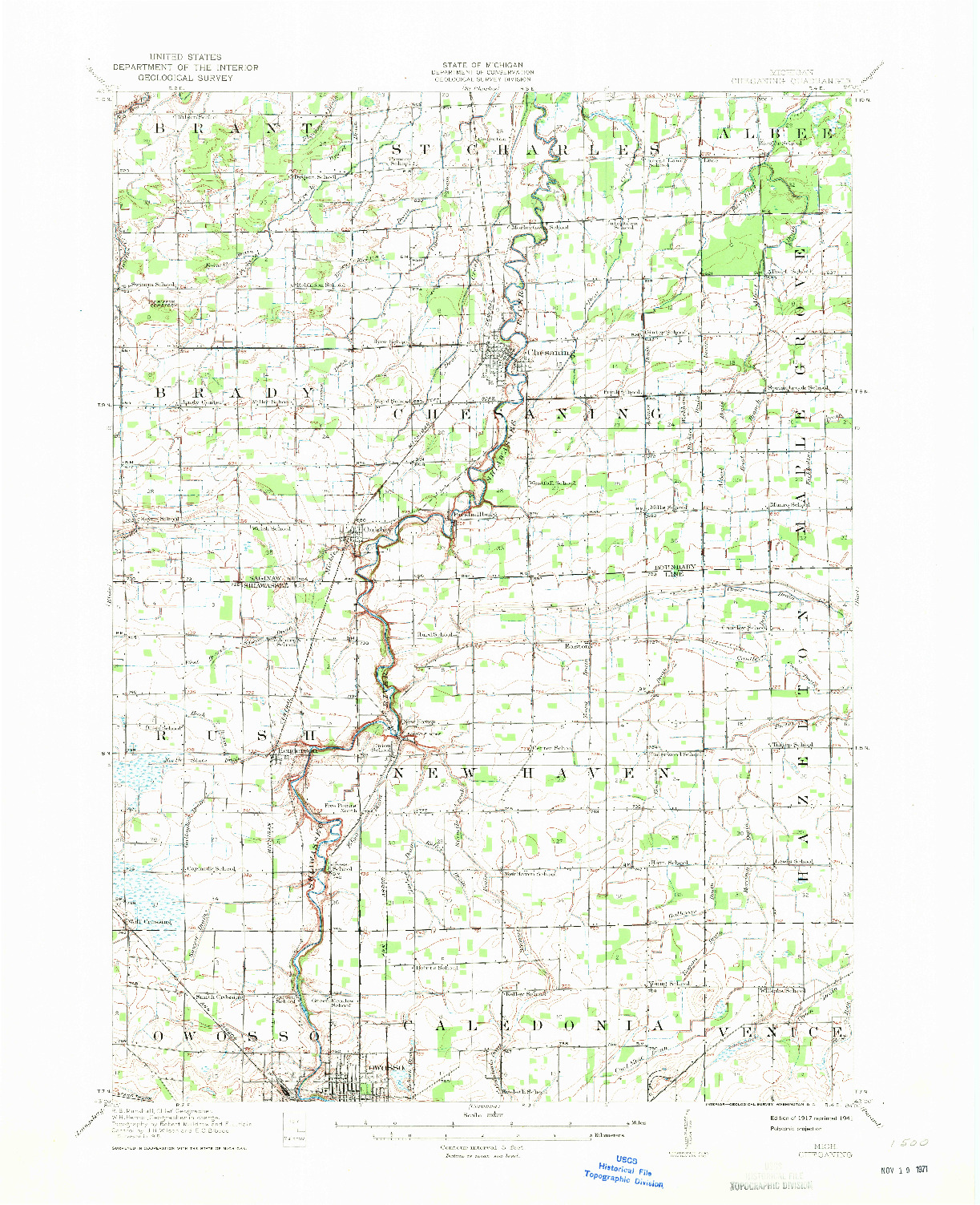 USGS 1:62500-SCALE QUADRANGLE FOR CHESANING, MI 1917