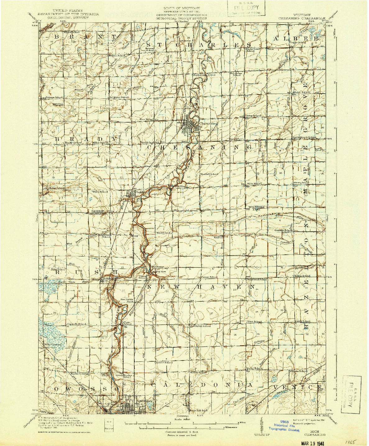 USGS 1:62500-SCALE QUADRANGLE FOR CHESANING, MI 1917