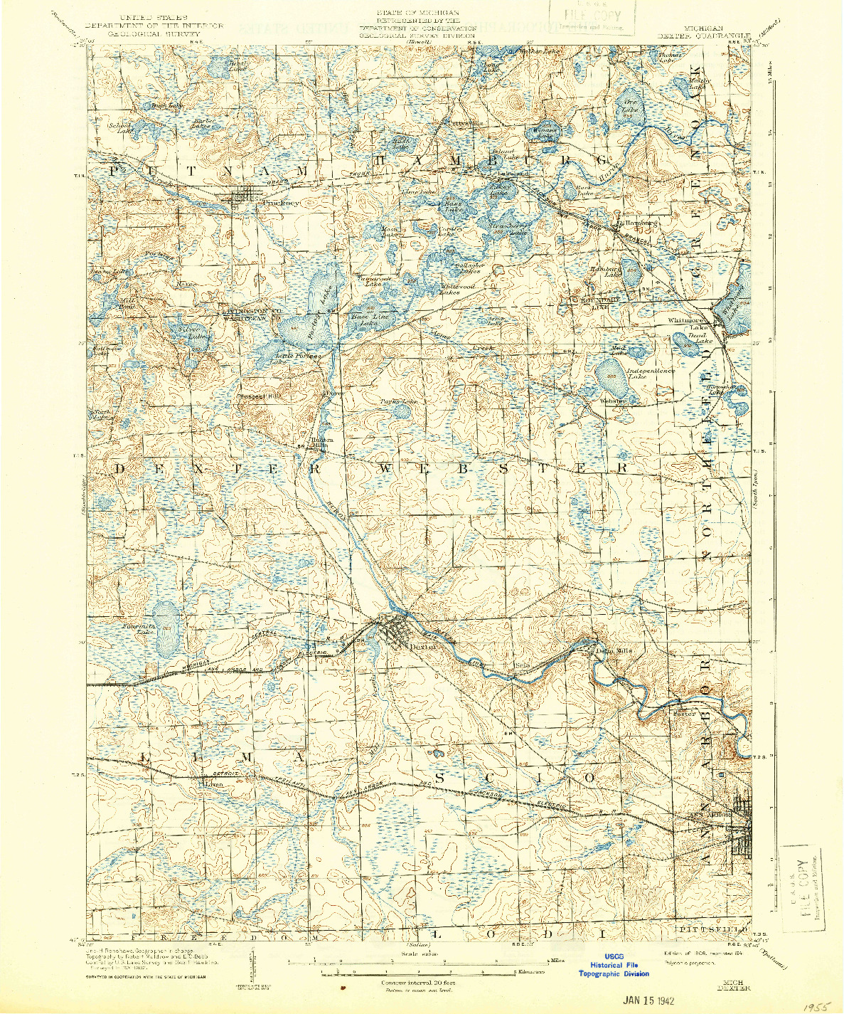 USGS 1:62500-SCALE QUADRANGLE FOR DEXTER, MI 1906