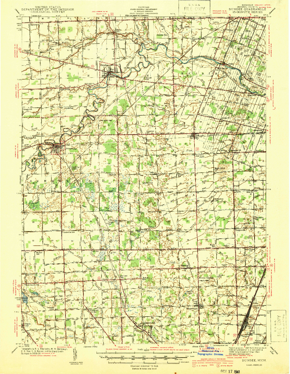 USGS 1:62500-SCALE QUADRANGLE FOR DUNDEE, MI 1941
