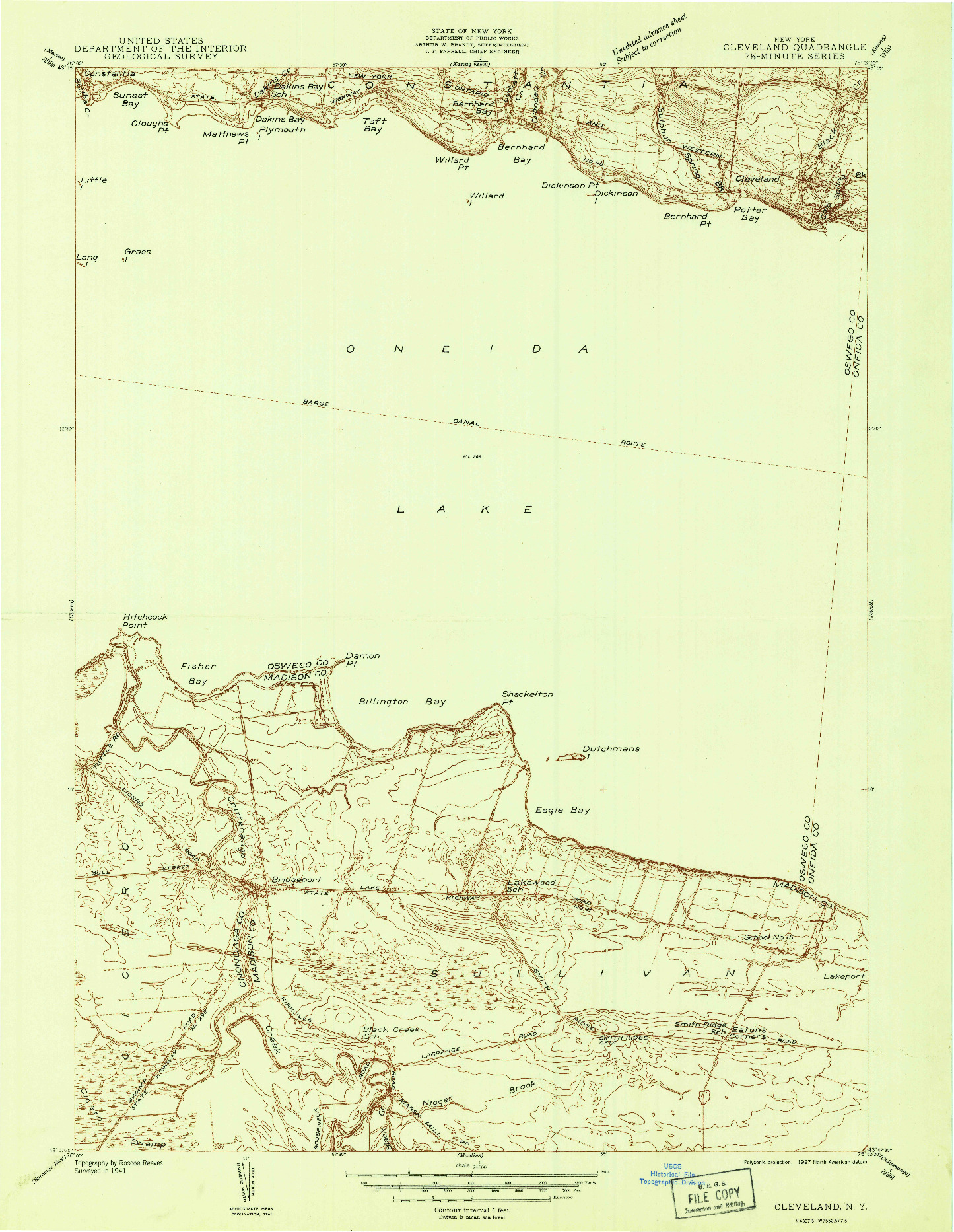 USGS 1:24000-SCALE QUADRANGLE FOR CLEVELAND, NY 1941