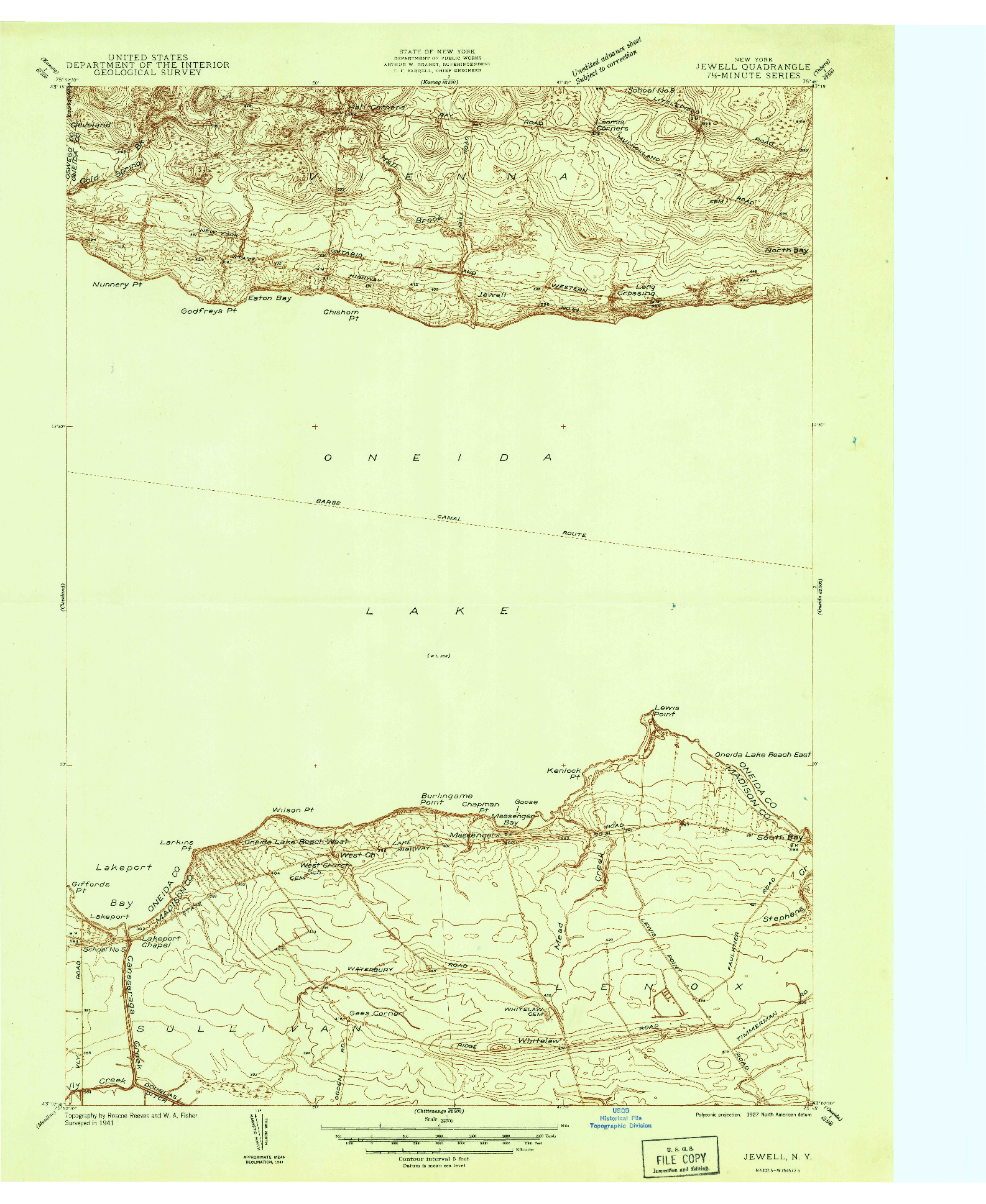 USGS 1:24000-SCALE QUADRANGLE FOR JEWELL, NY 1941