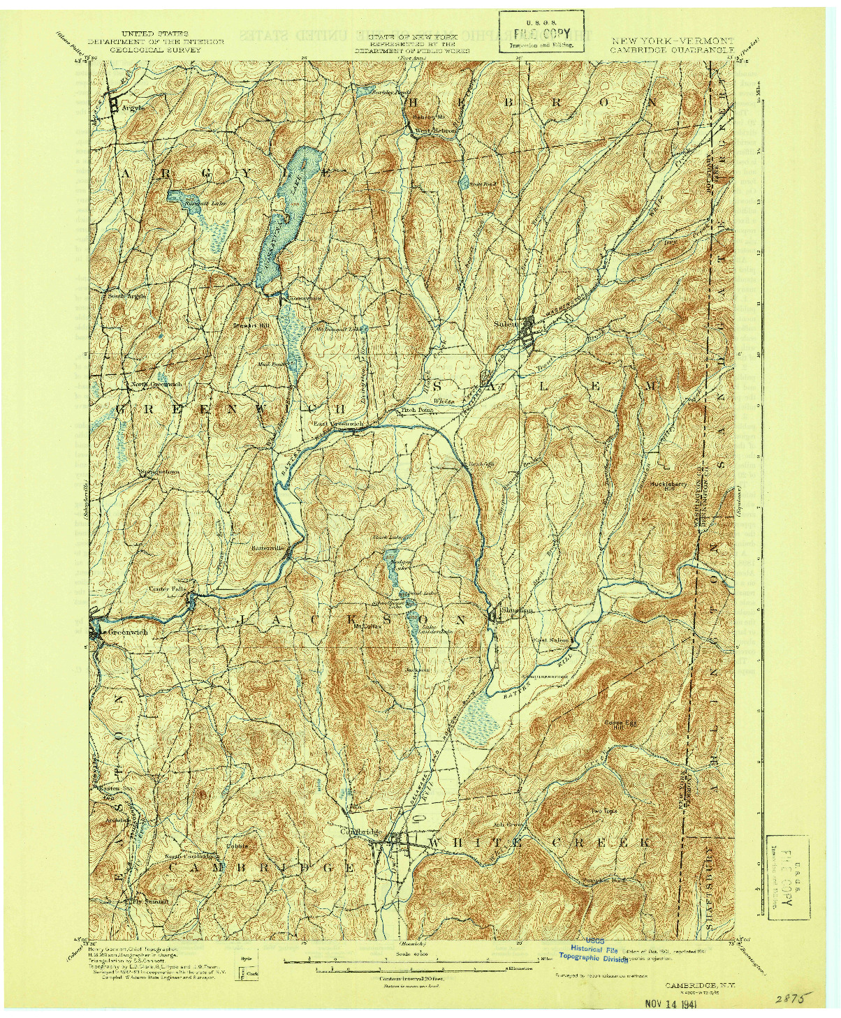 USGS 1:62500-SCALE QUADRANGLE FOR CAMBRIDGE, NY 1901