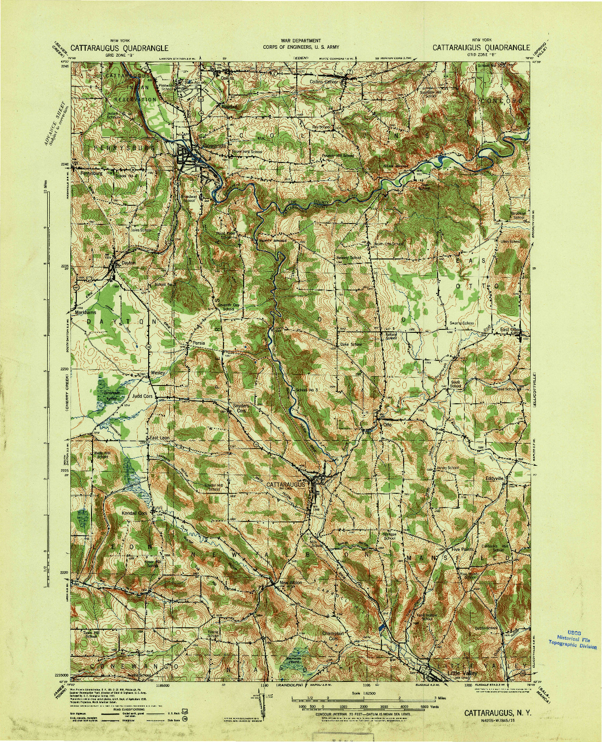 USGS 1:62500-SCALE QUADRANGLE FOR CATTARAUGUS, NY 1941