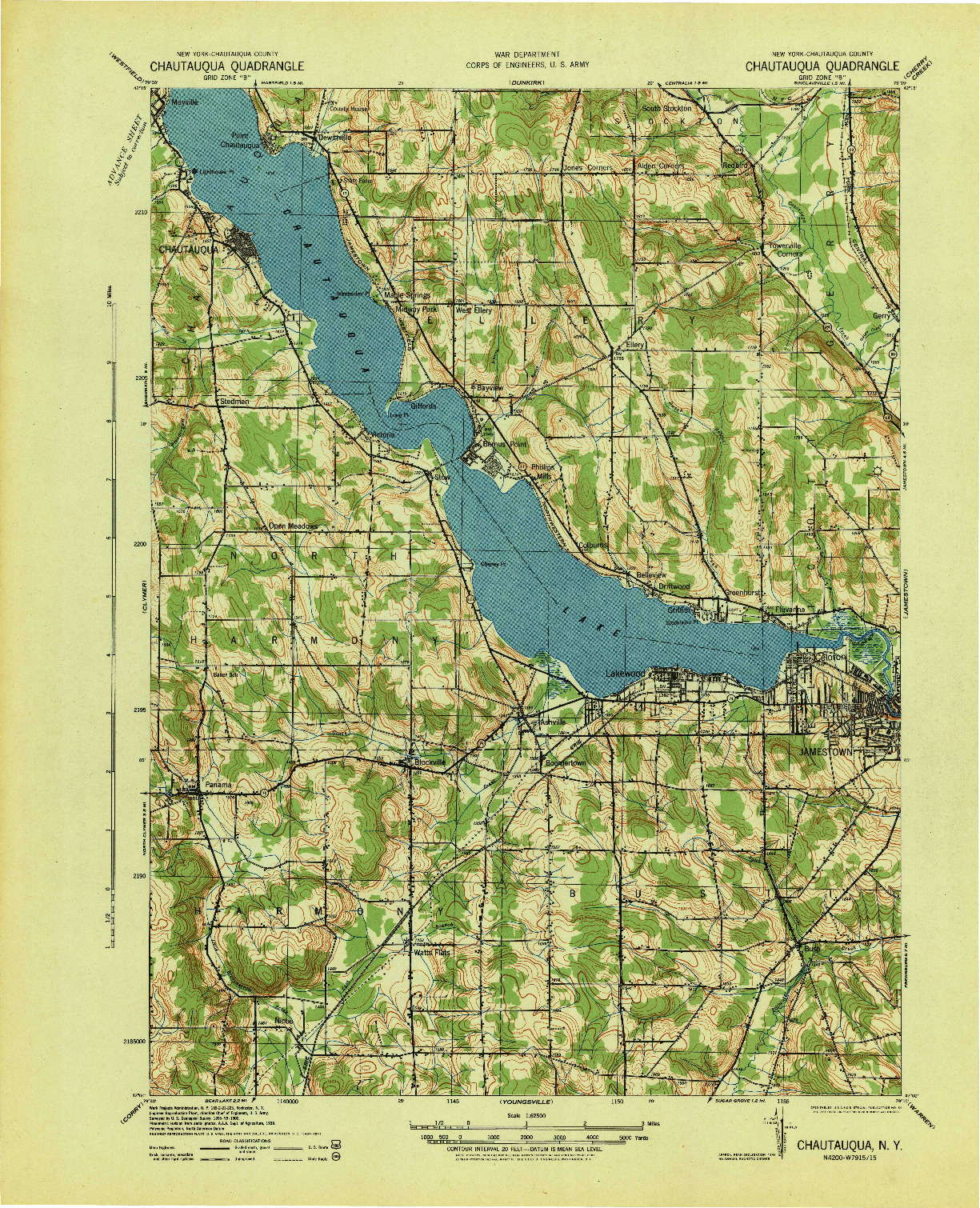 USGS 1:62500-SCALE QUADRANGLE FOR CHAUTAUQUA, NY 1941