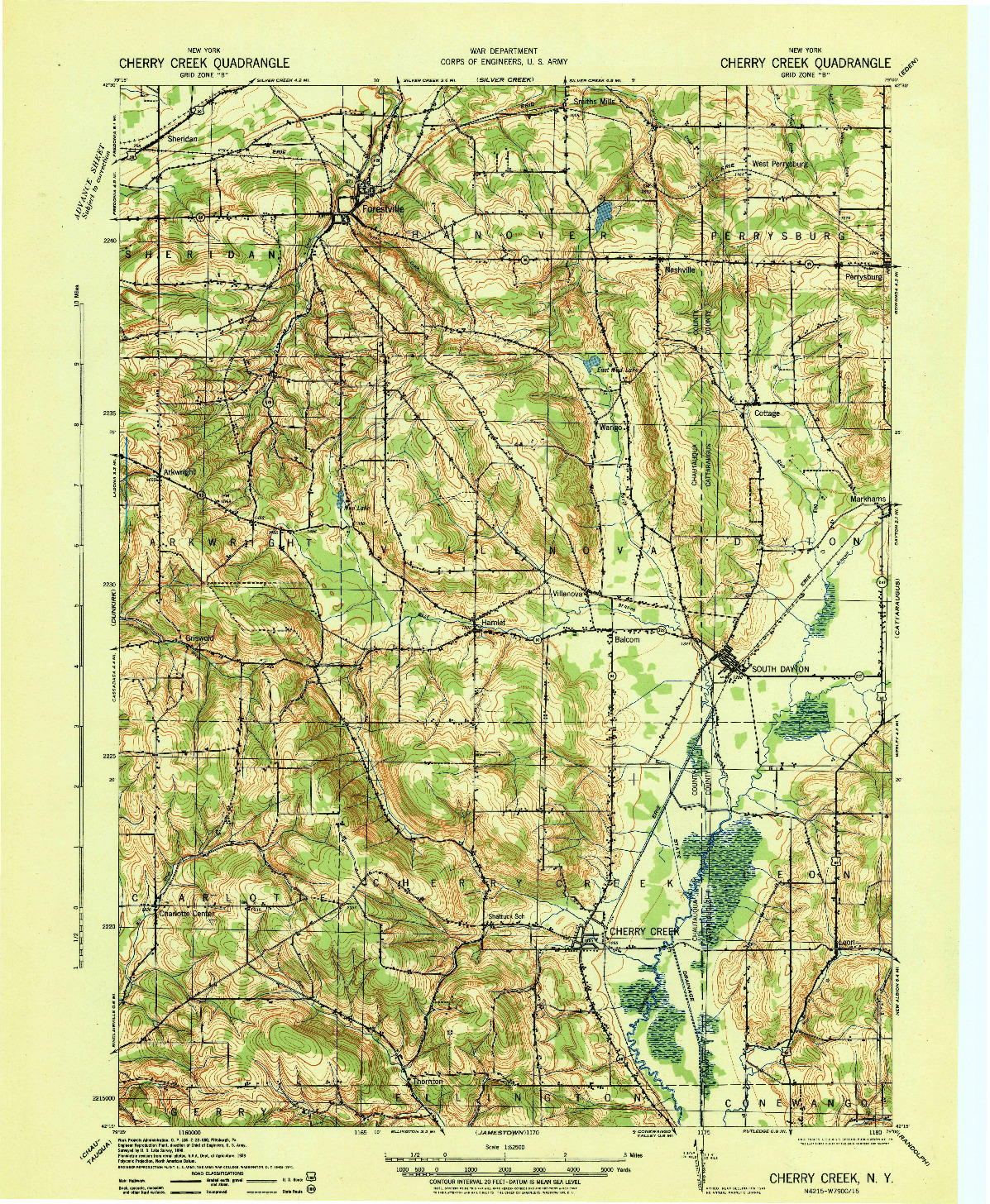 USGS 1:62500-SCALE QUADRANGLE FOR CHERRY CREEK, NY 1941