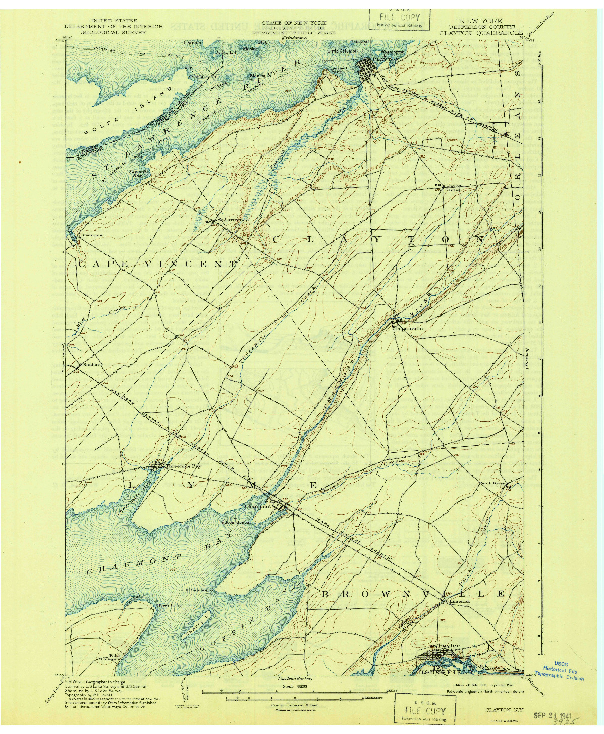 USGS 1:62500-SCALE QUADRANGLE FOR CLAYTON, NY 1903