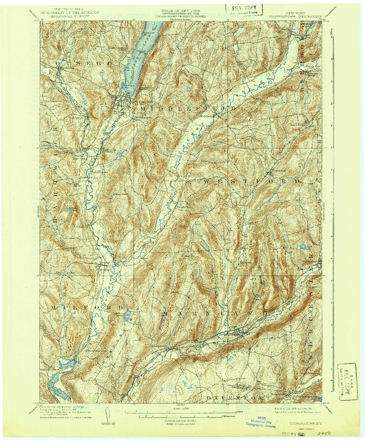 USGS 1:62500-SCALE QUADRANGLE FOR COOPERSTOWN, NY 1909