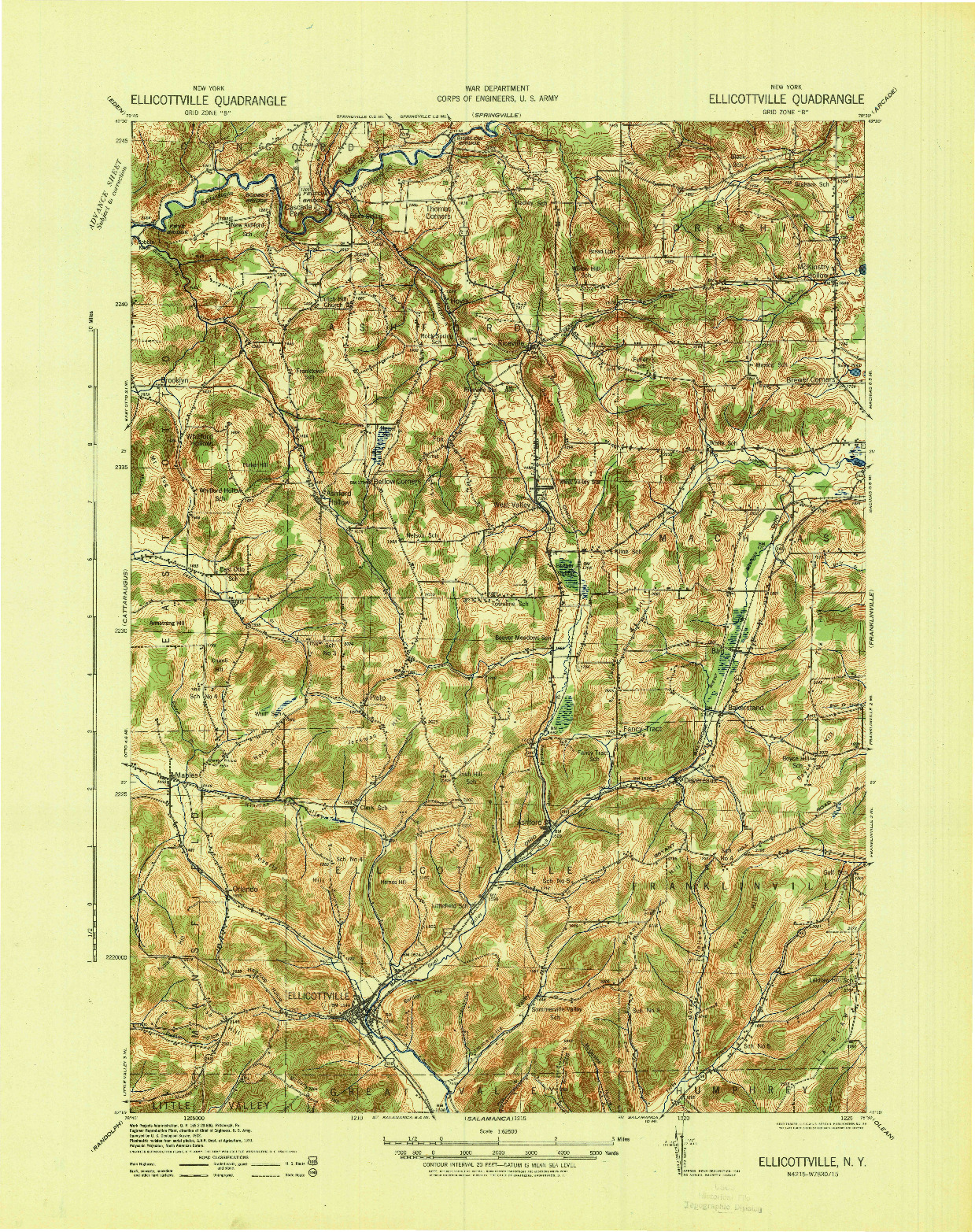 USGS 1:62500-SCALE QUADRANGLE FOR ELLICOTTVILLE, NY 1941