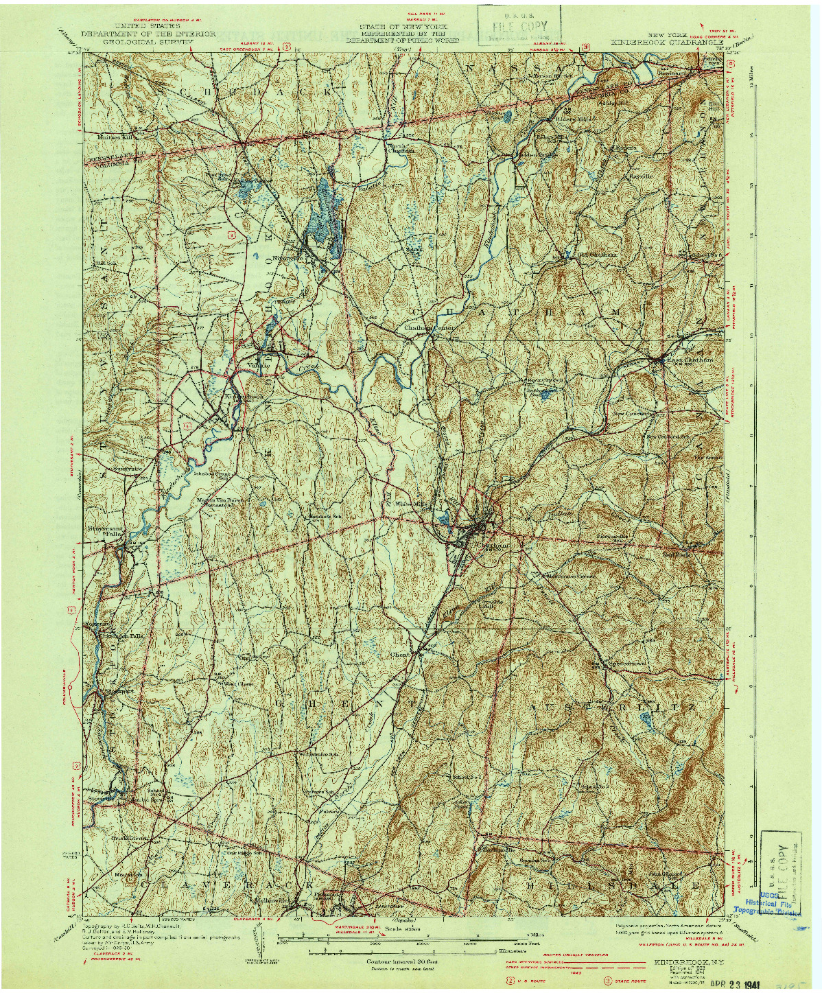 USGS 1:62500-SCALE QUADRANGLE FOR KINDERHOOK, NY 1933