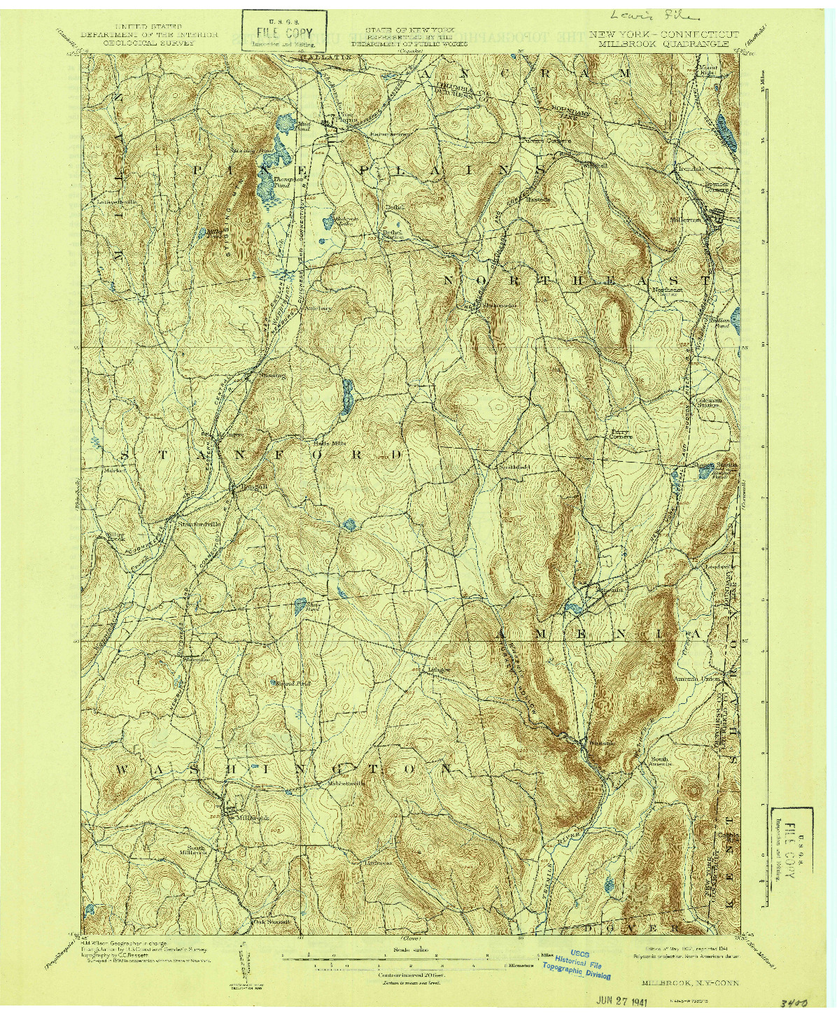 USGS 1:62500-SCALE QUADRANGLE FOR MILLBROOK, NY 1902