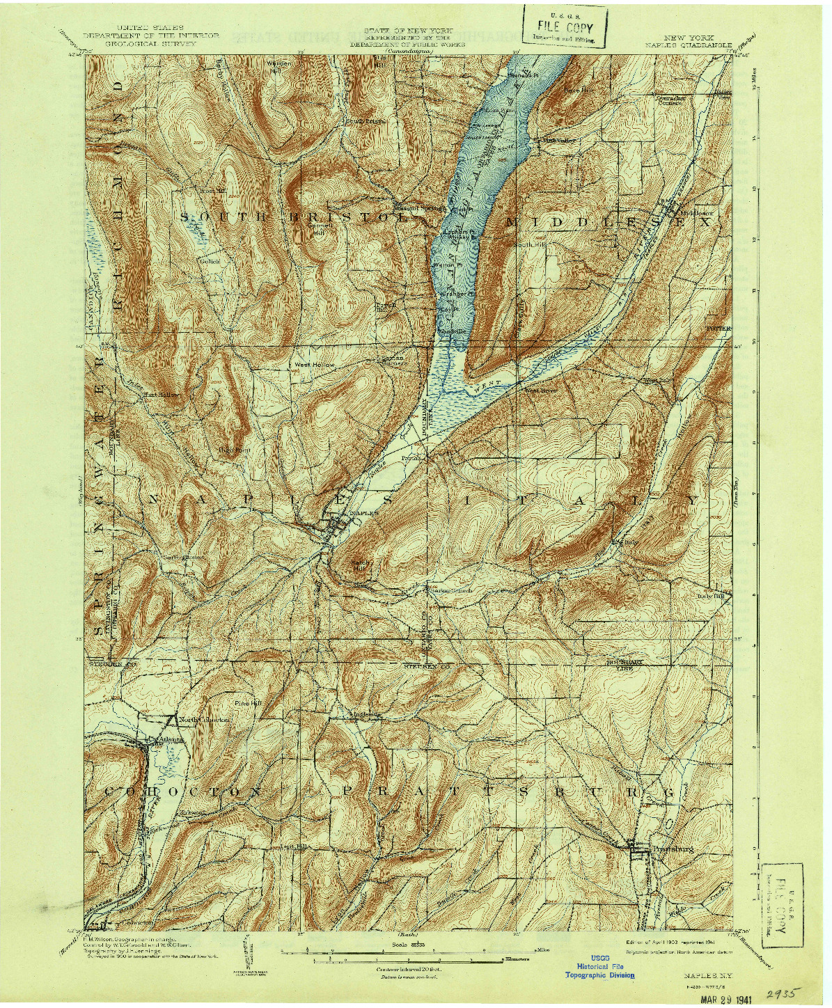 USGS 1:62500-SCALE QUADRANGLE FOR NAPLES, NY 1903