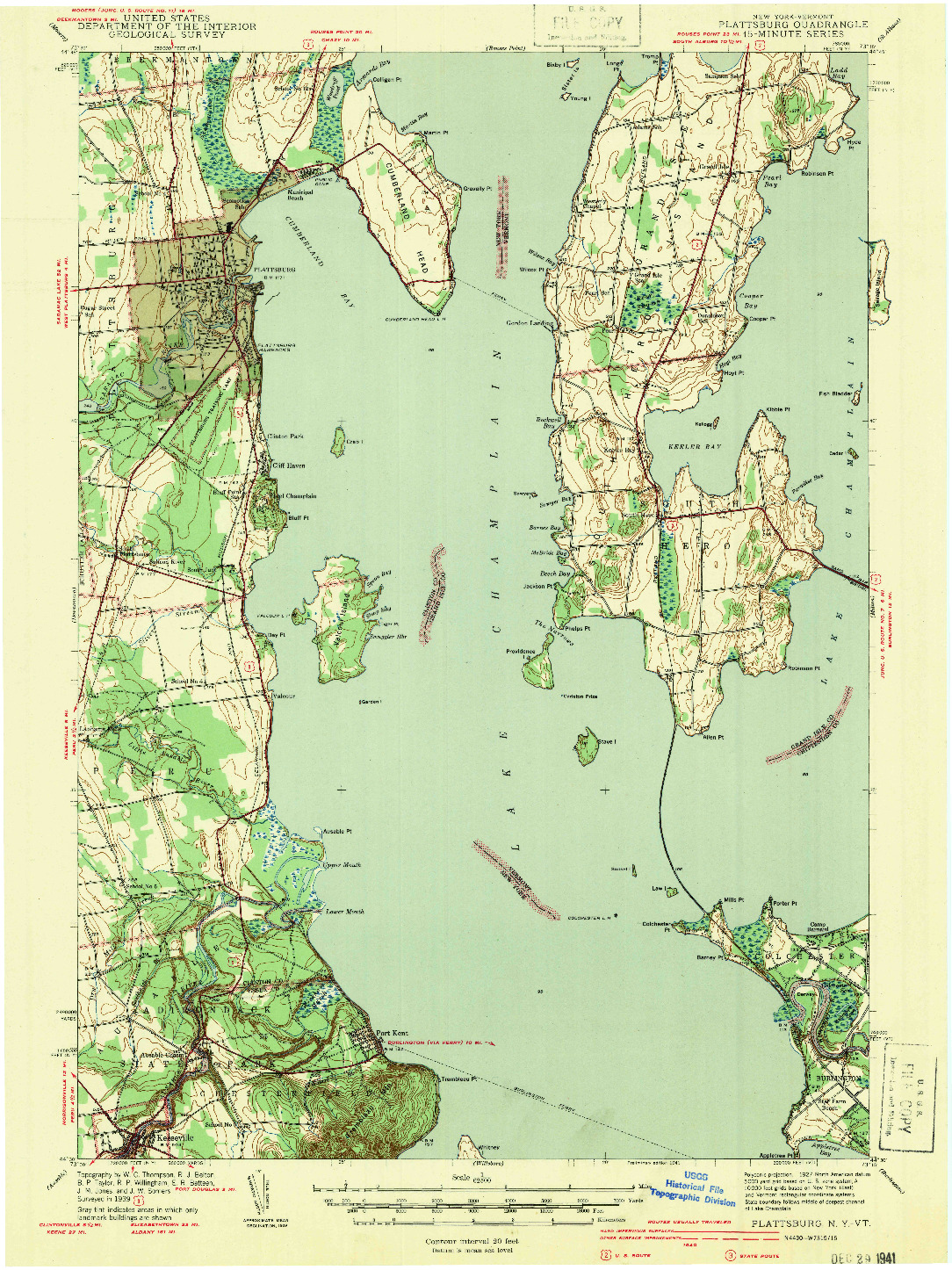 USGS 1:62500-SCALE QUADRANGLE FOR PLATTSBURG, NY 1941