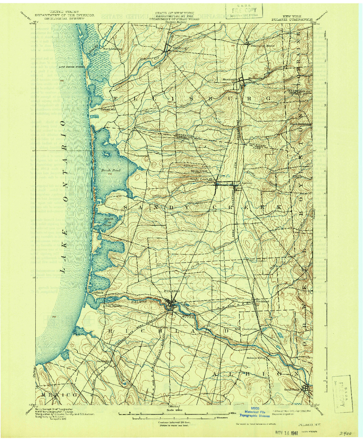USGS 1:62500-SCALE QUADRANGLE FOR PULASKI, NY 1895