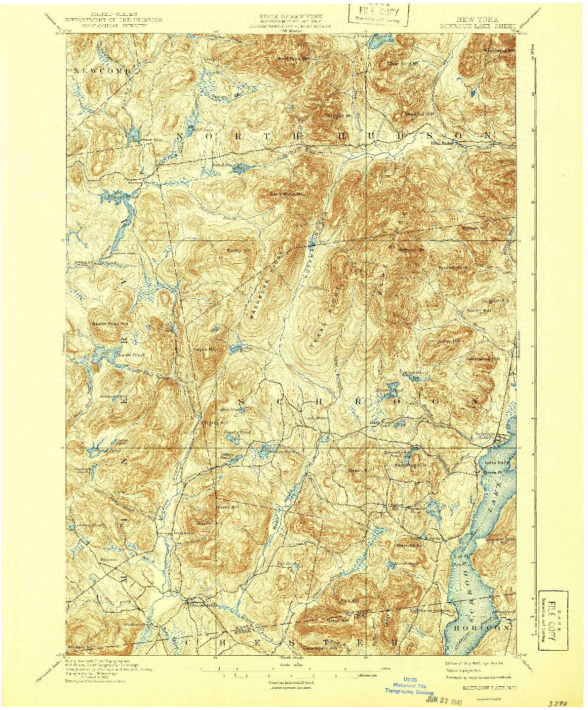 USGS 1:62500-SCALE QUADRANGLE FOR SCHROON LAKE, NY 1897