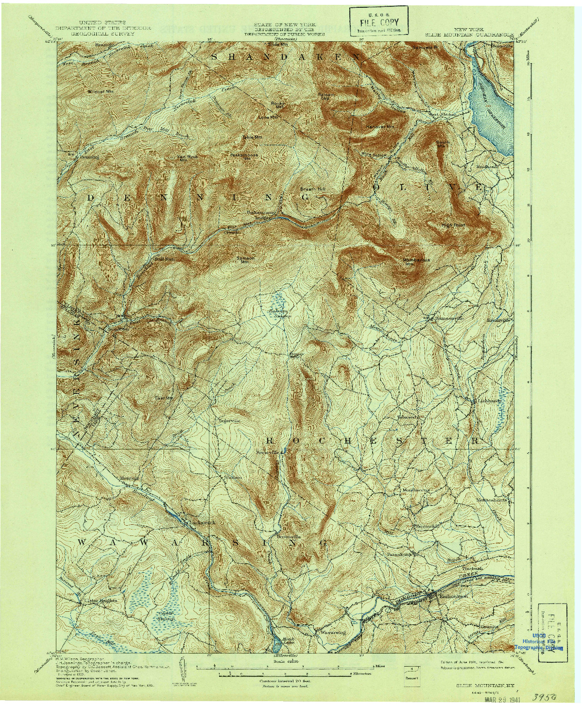 USGS 1:62500-SCALE QUADRANGLE FOR SLIDE MOUNTAIN, NY 1905