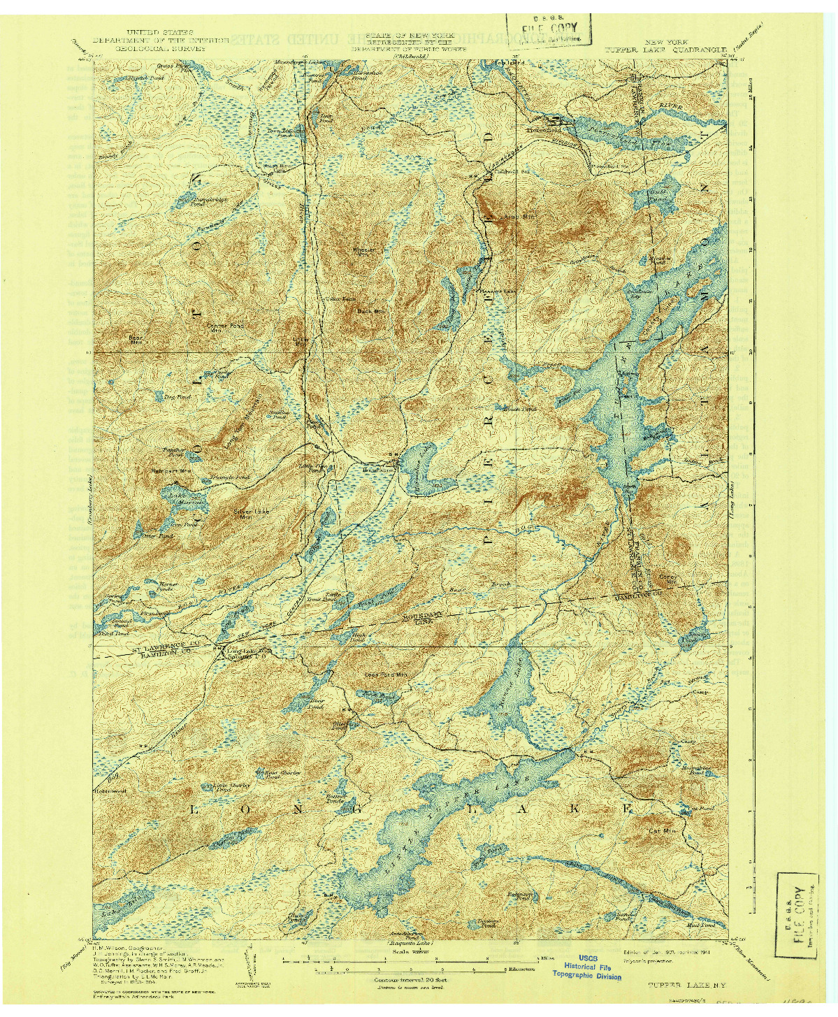 USGS 1:62500-SCALE QUADRANGLE FOR TUPPER LAKE, NY 1907