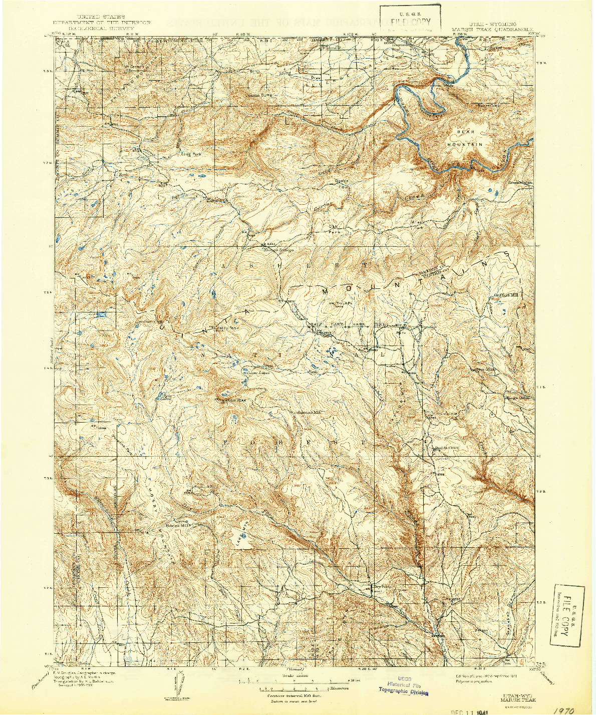 USGS 1:125000-SCALE QUADRANGLE FOR MARSH PEAK, UT 1908