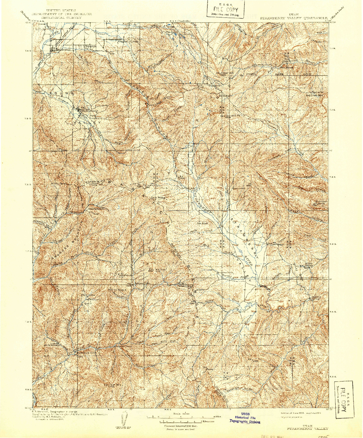 USGS 1:125000-SCALE QUADRANGLE FOR STRAWBERRY VALLEY, UT 1909
