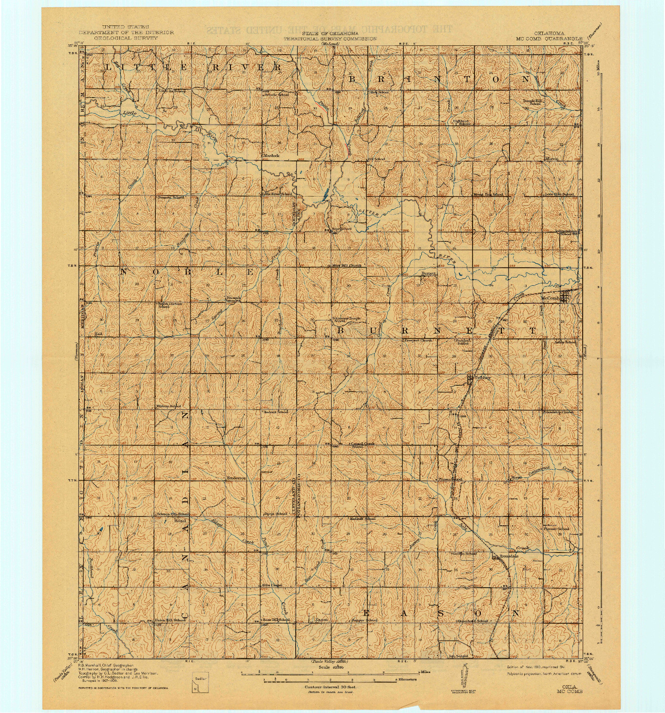 USGS 1:62500-SCALE QUADRANGLE FOR MCCOMB, OK 1910