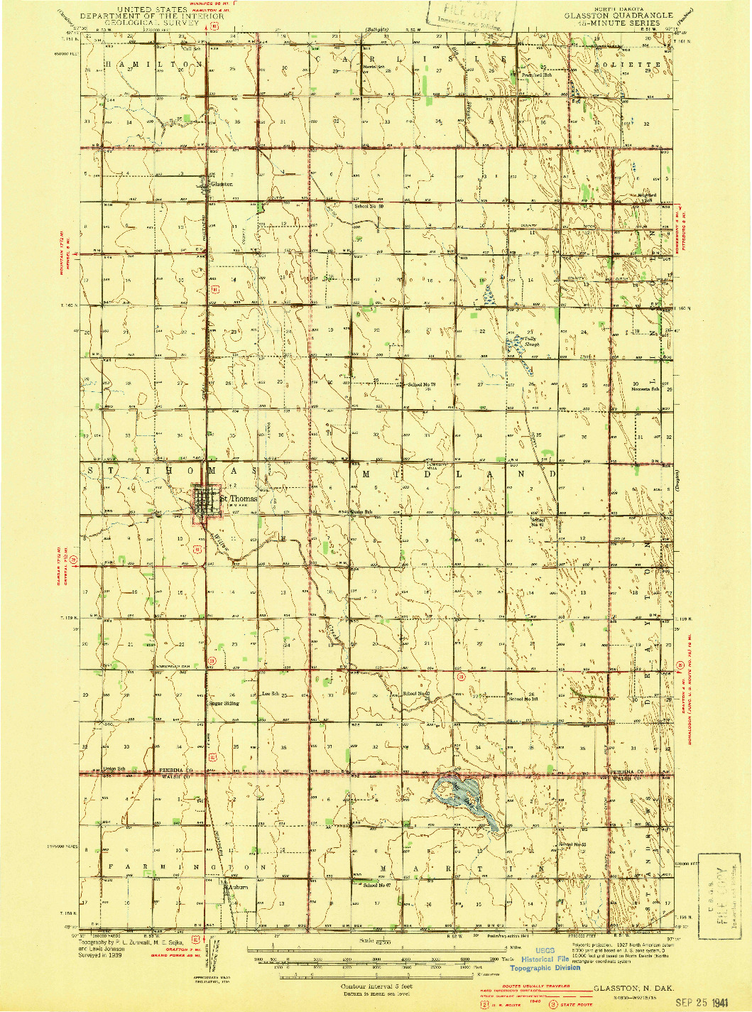 USGS 1:62500-SCALE QUADRANGLE FOR GLASSTON, ND 1941
