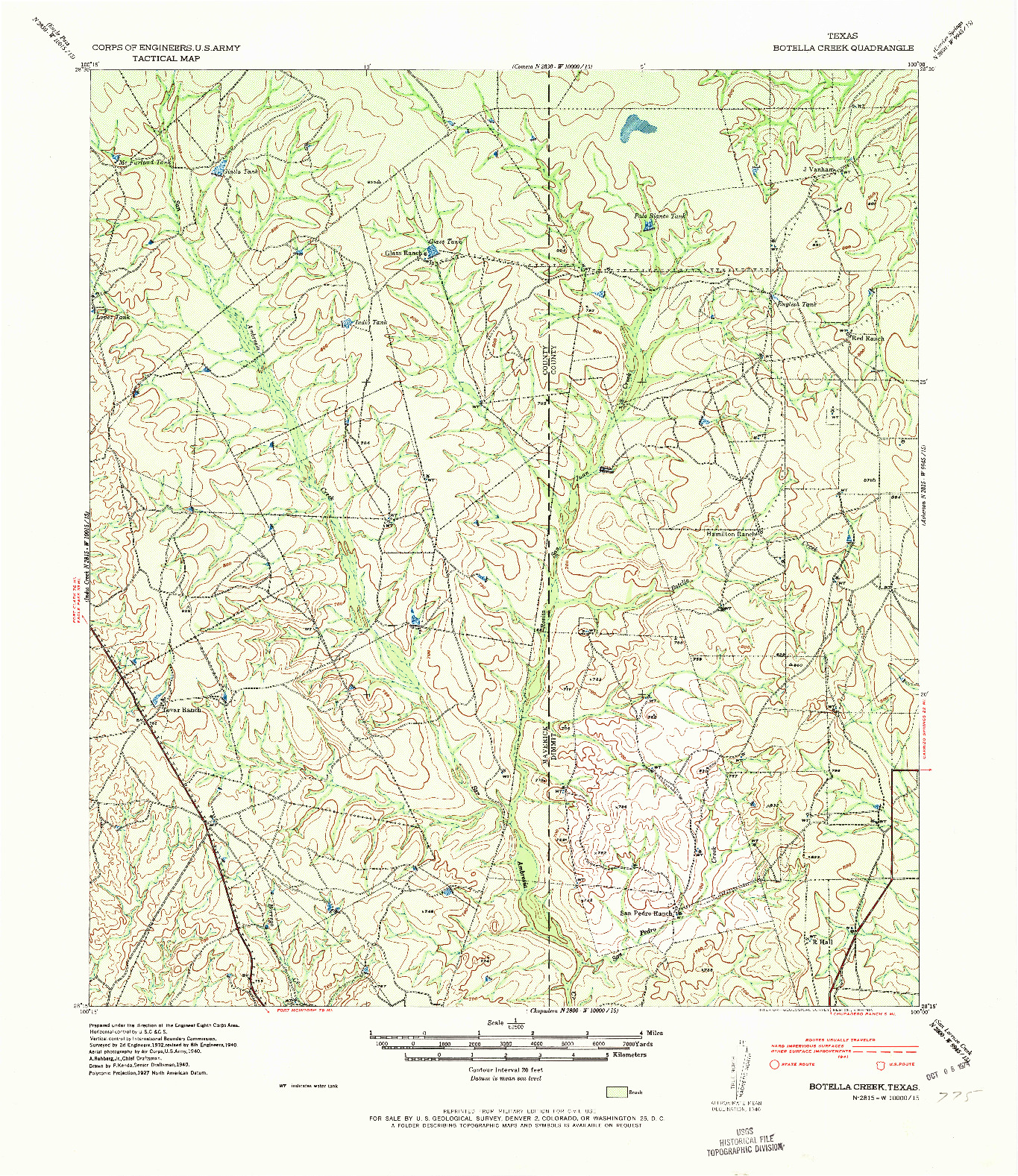 USGS 1:62500-SCALE QUADRANGLE FOR BOTELLA CREEK, TX 1941