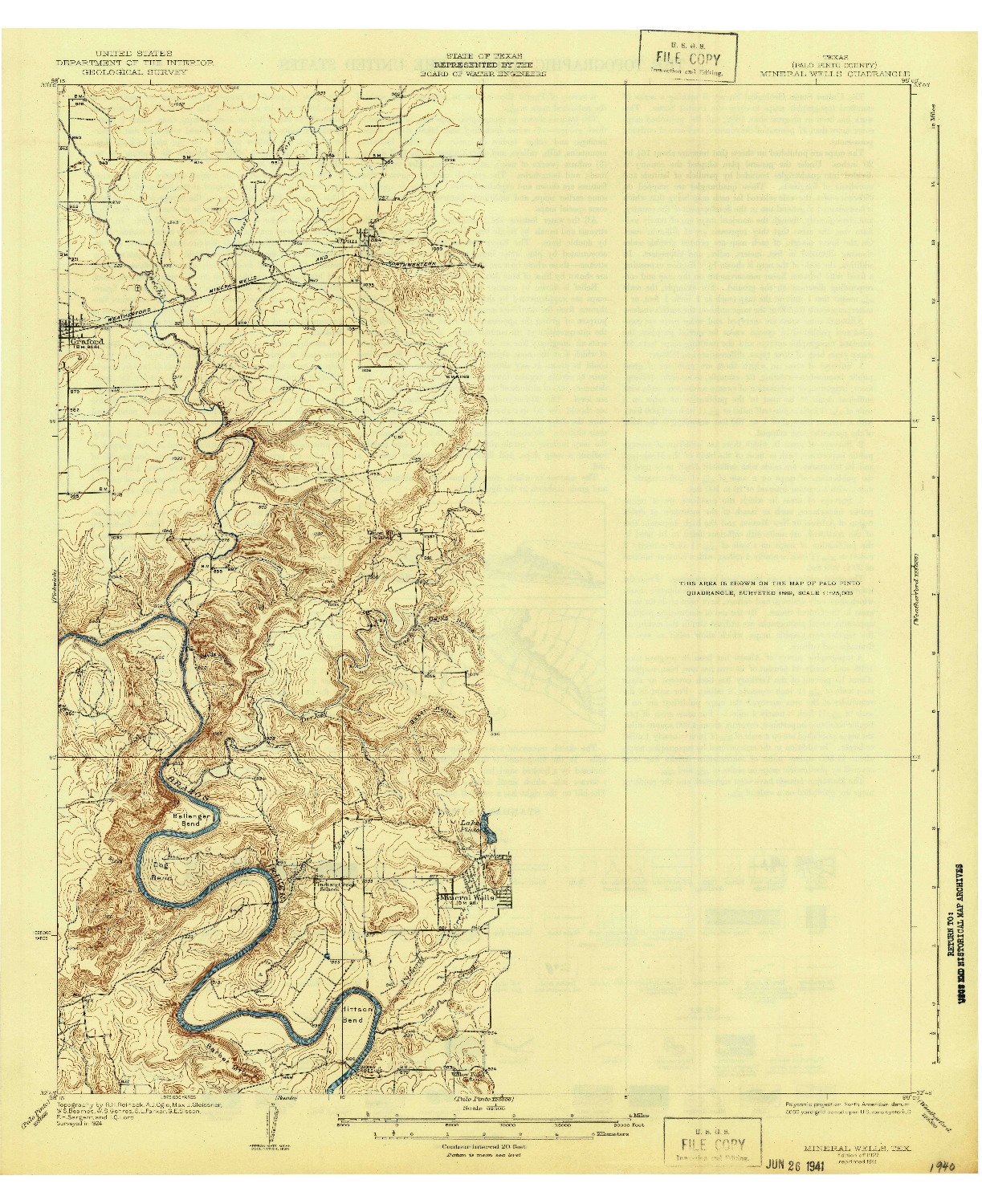 USGS 1:62500-SCALE QUADRANGLE FOR MINERAL WELLS, TX 1927