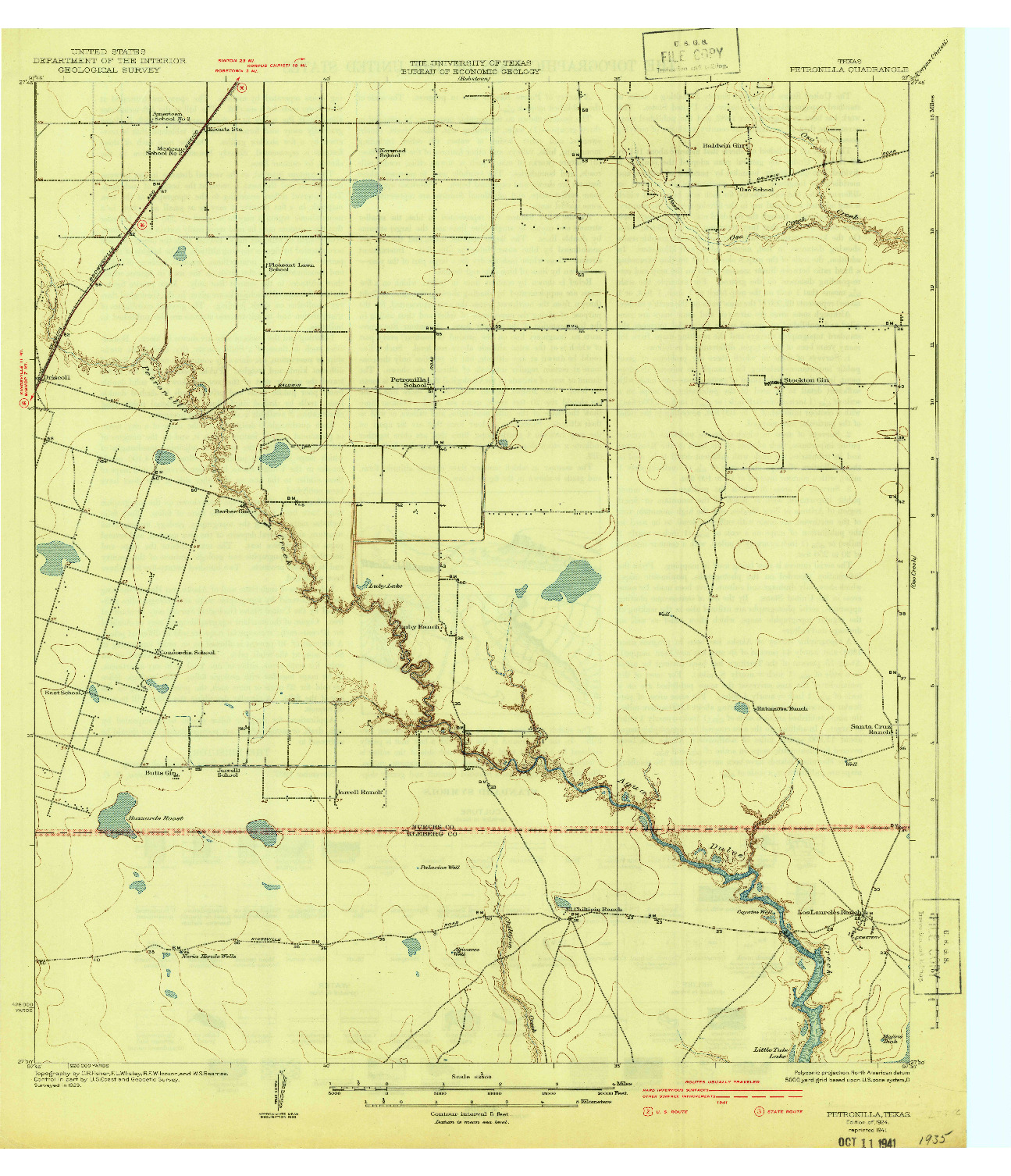 USGS 1:62500-SCALE QUADRANGLE FOR PETRONILLA, TX 1924