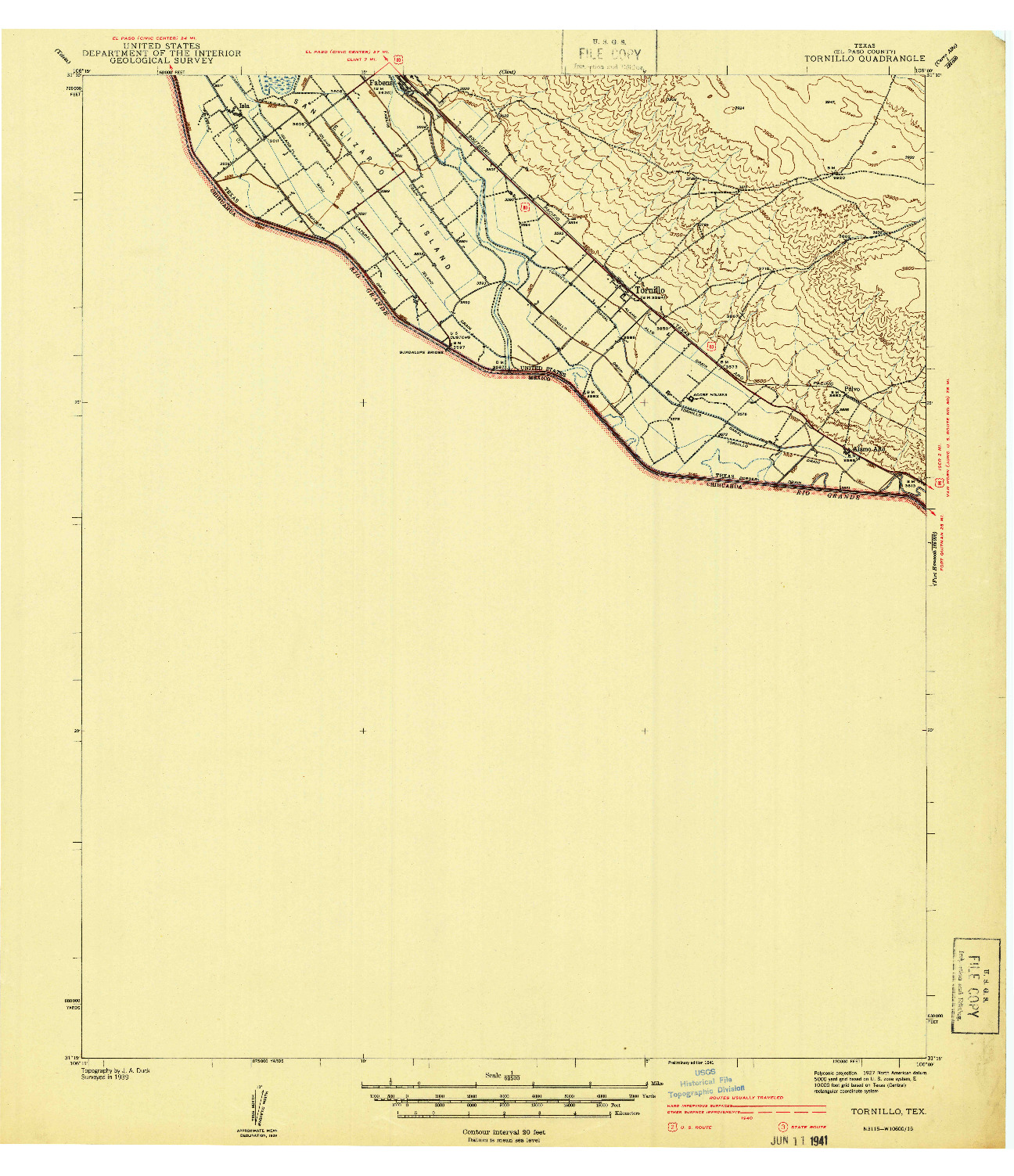 USGS 1:62500-SCALE QUADRANGLE FOR TORNILLO, TX 1941