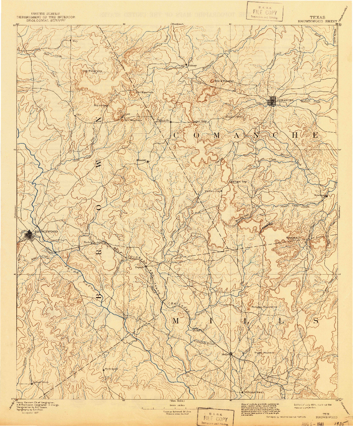 USGS 1:125000-SCALE QUADRANGLE FOR BROWNWOOD, TX 1894