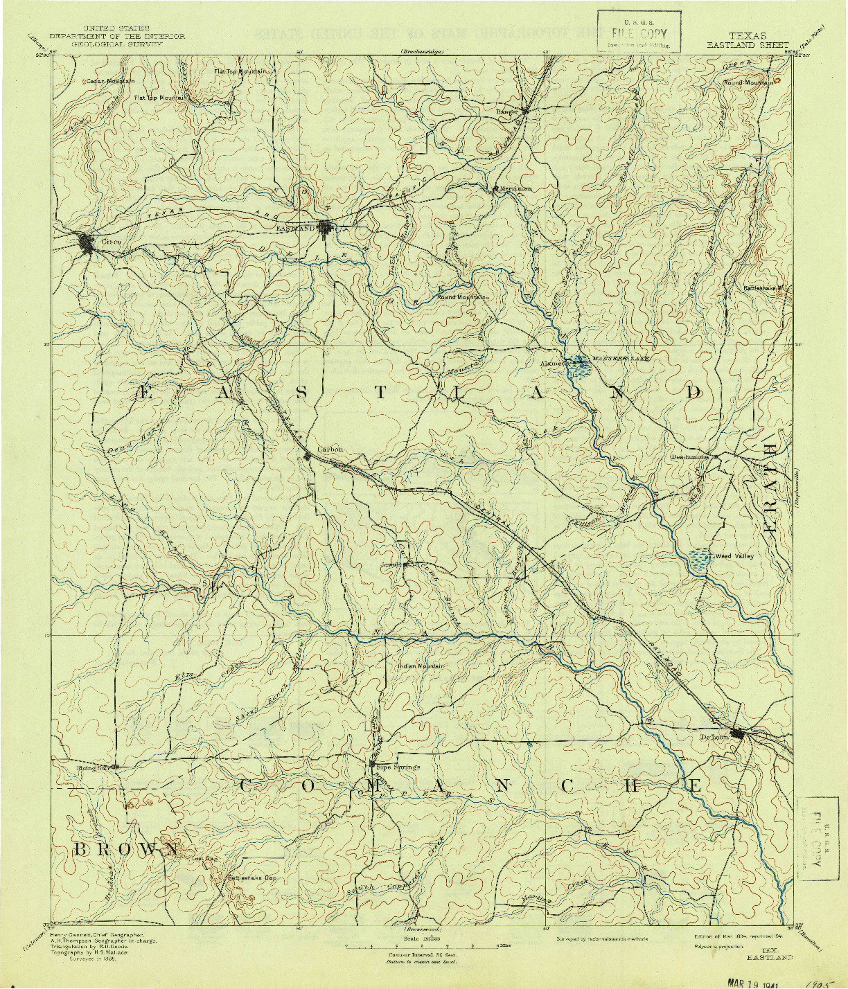 USGS 1:125000-SCALE QUADRANGLE FOR EASTLAND, TX 1894