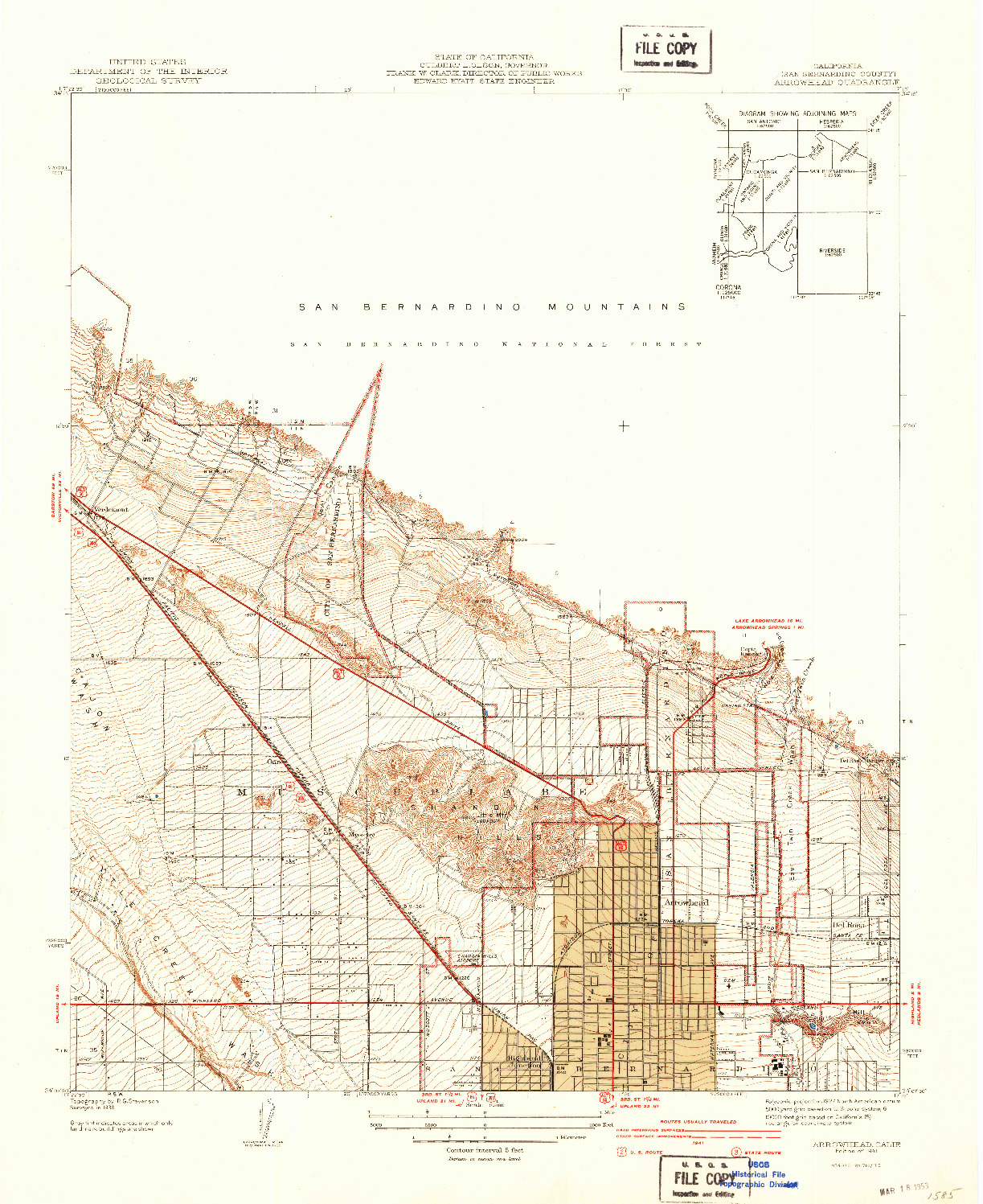 USGS 1:31680-SCALE QUADRANGLE FOR ARROWHEAD, CA 1941