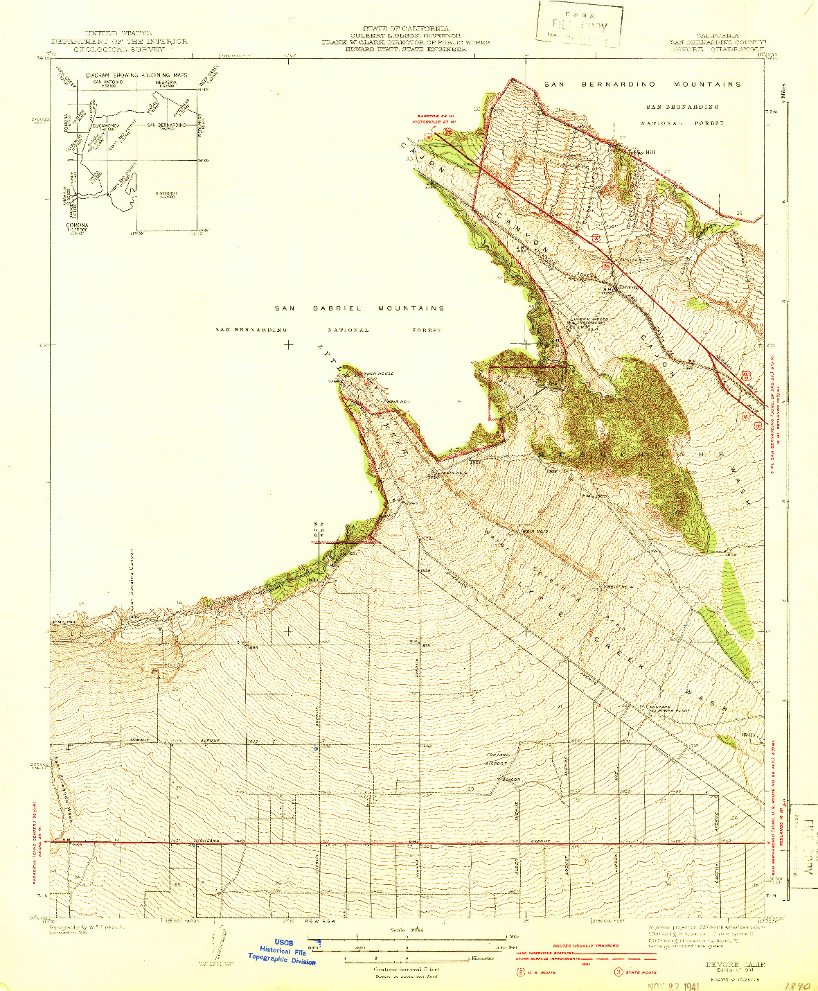 USGS 1:31680-SCALE QUADRANGLE FOR DEVORE, CA 1941