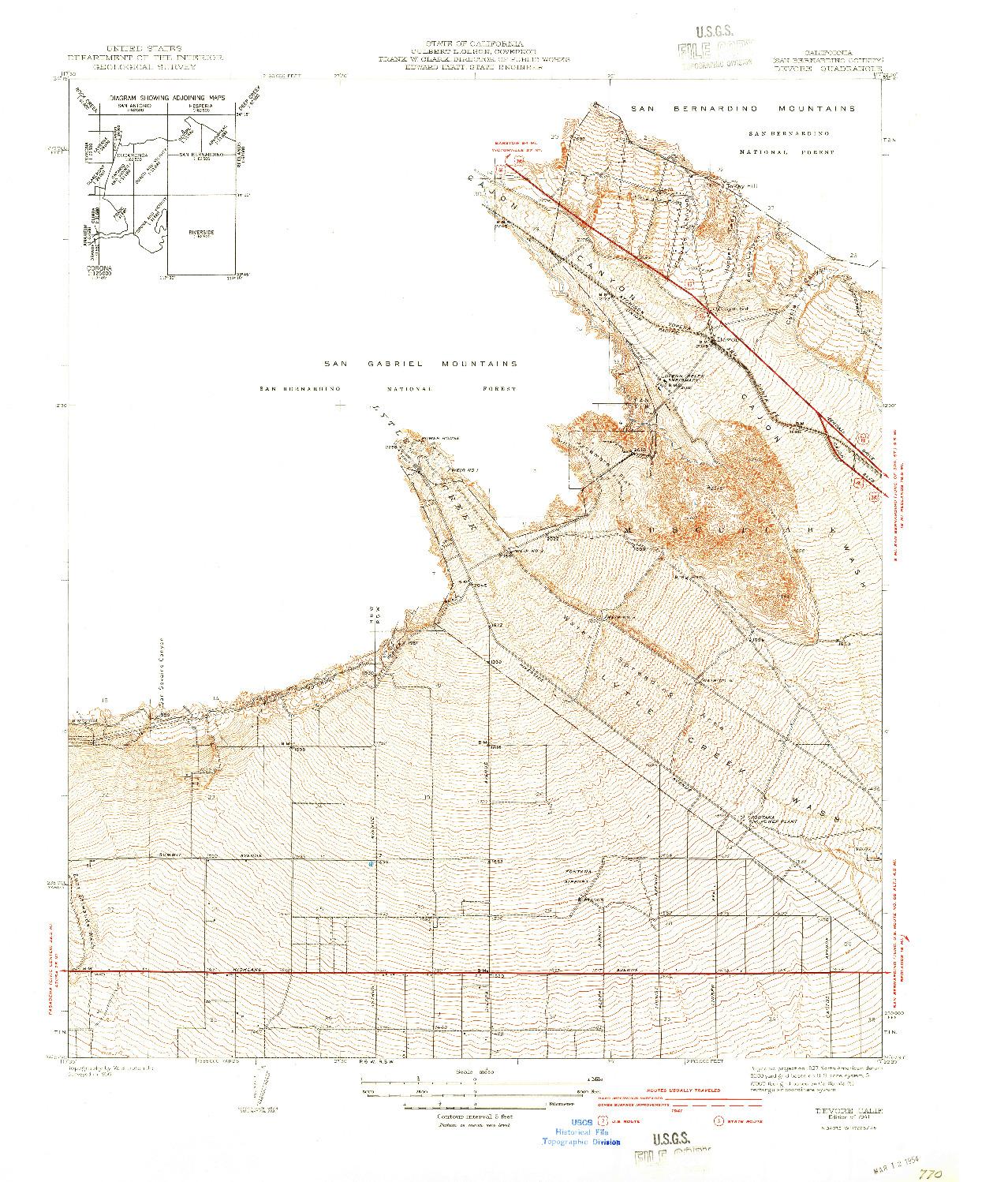 USGS 1:31680-SCALE QUADRANGLE FOR DEVORE, CA 1941