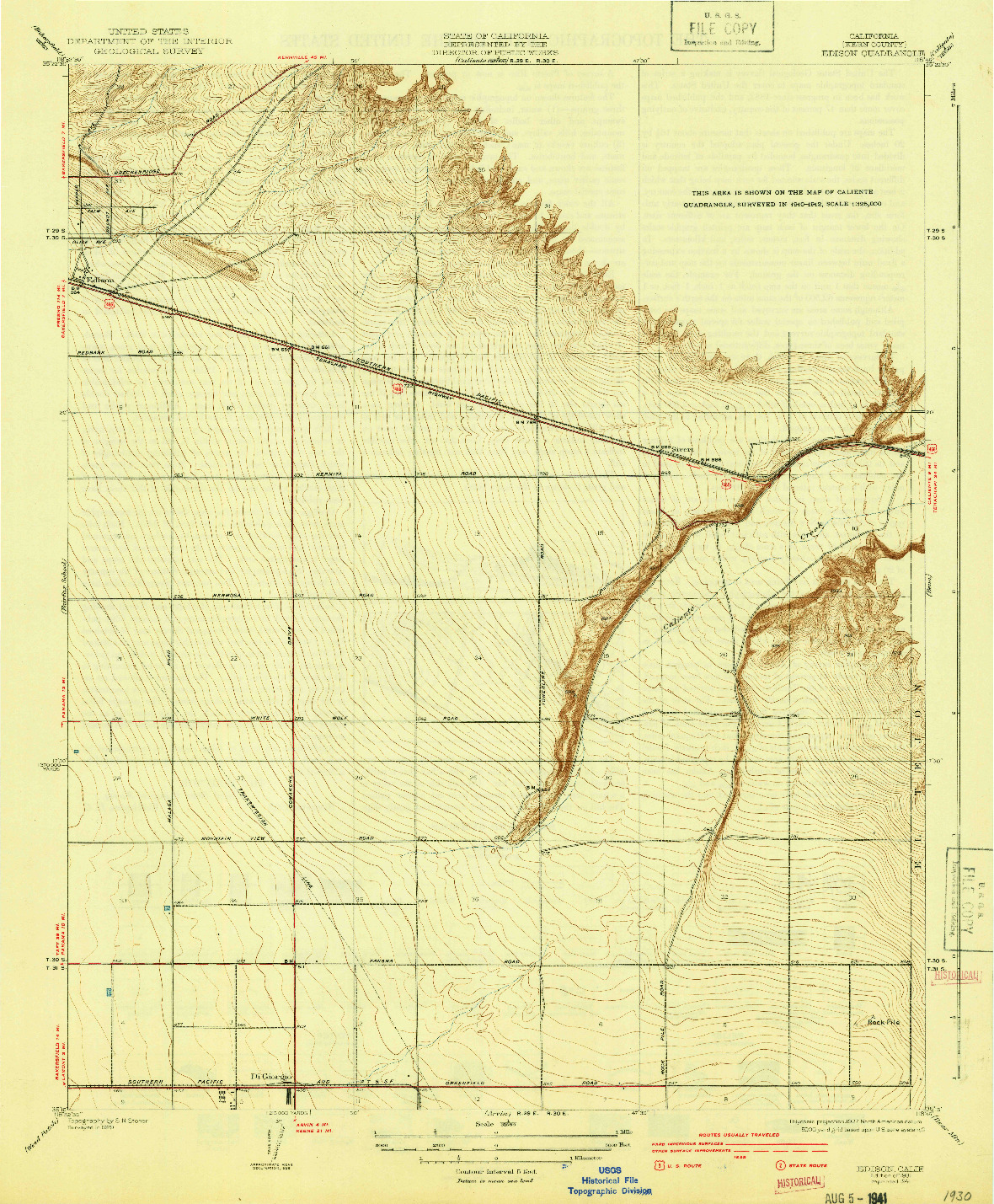 USGS 1:31680-SCALE QUADRANGLE FOR EDISON, CA 1931