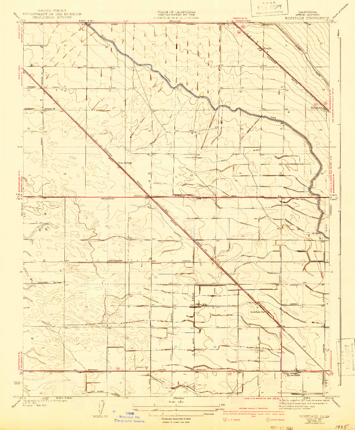 USGS 1:31680-SCALE QUADRANGLE FOR ROSEDALE, CA 1933