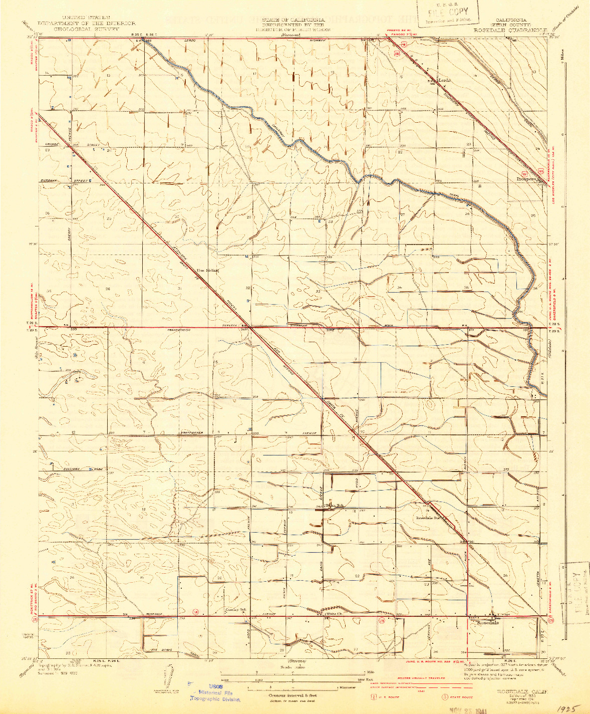 USGS 1:31680-SCALE QUADRANGLE FOR ROSEDALE, CA 1933